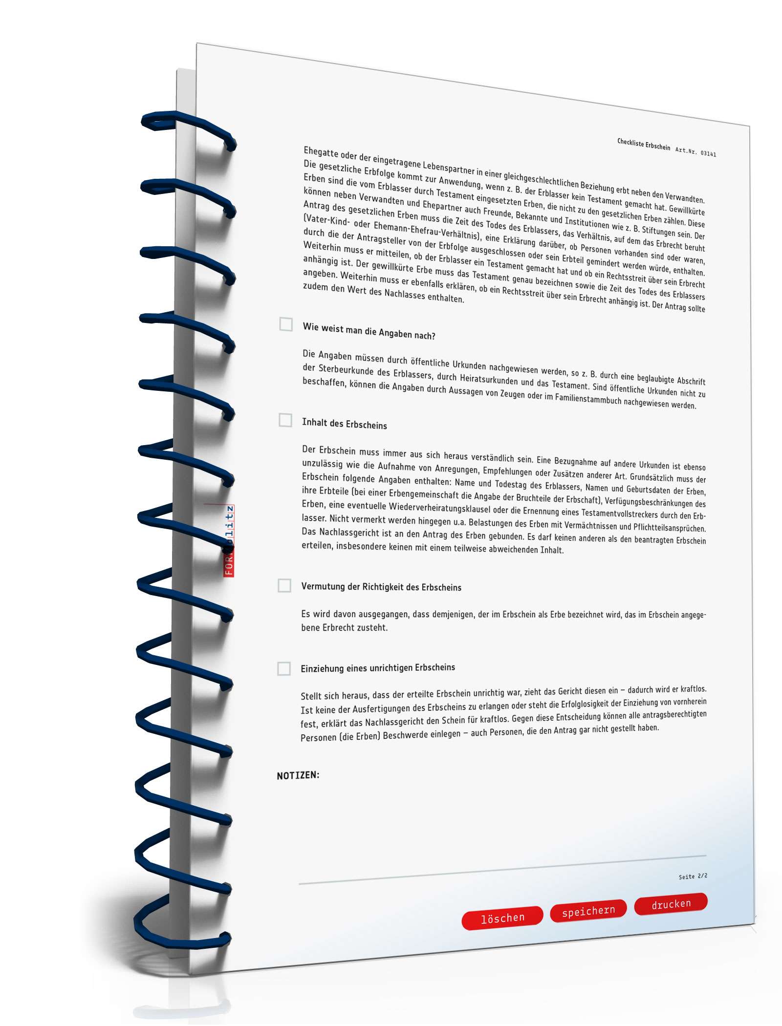 Checkliste für einen Antrag auf Erbschein PDF. Seite: 2