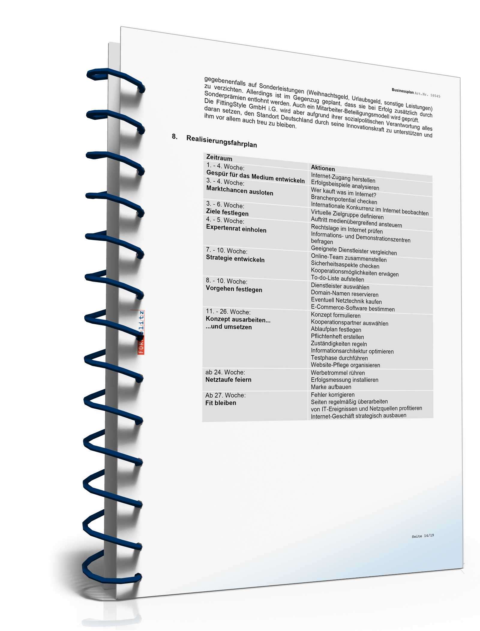 Businessplan Online-Shop für Mode Excel. Seite: 6