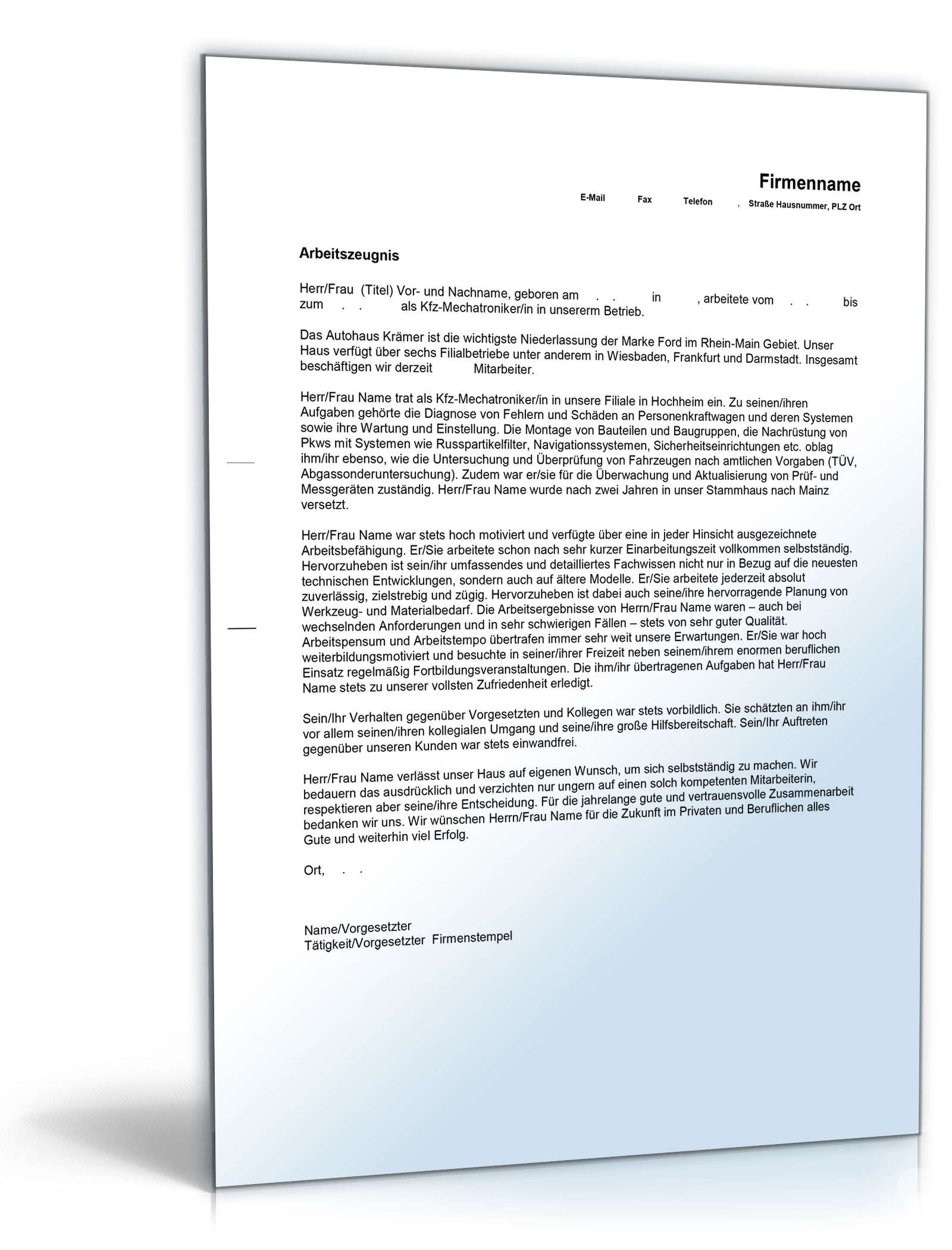 Arbeitszeugnis Kfz-Mechatroniker: Muster zum Sofort-Download Arbeitszeugnis Kfz-Mechatroniker: Muster zum Sofort-Download