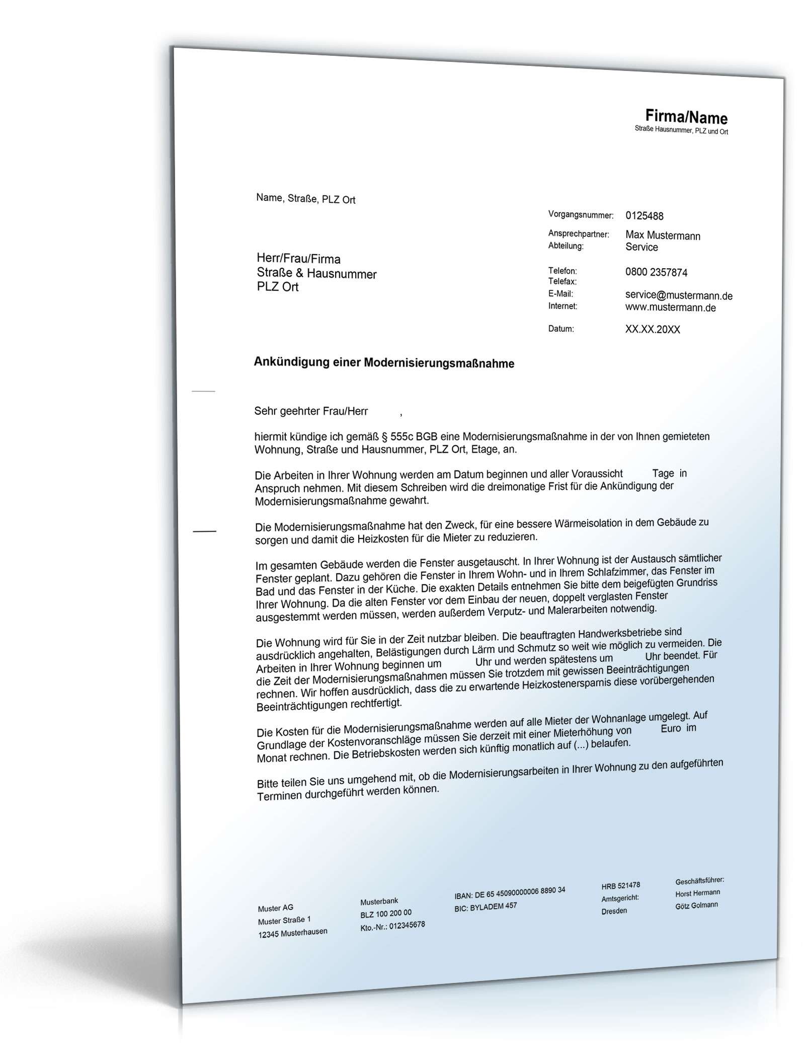 Ankündigung Modernisierungsmaßnahmen Word