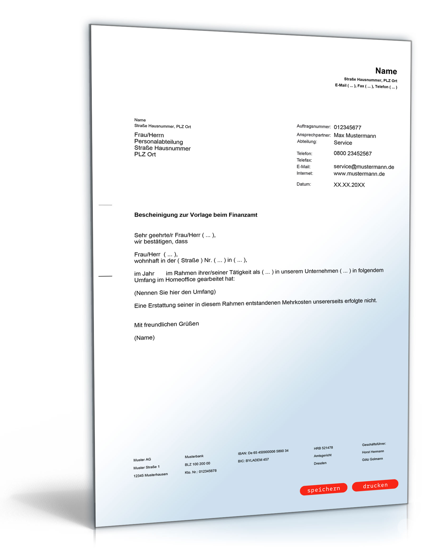 Arbeitgeberbescheinigung Homeoffice PDF