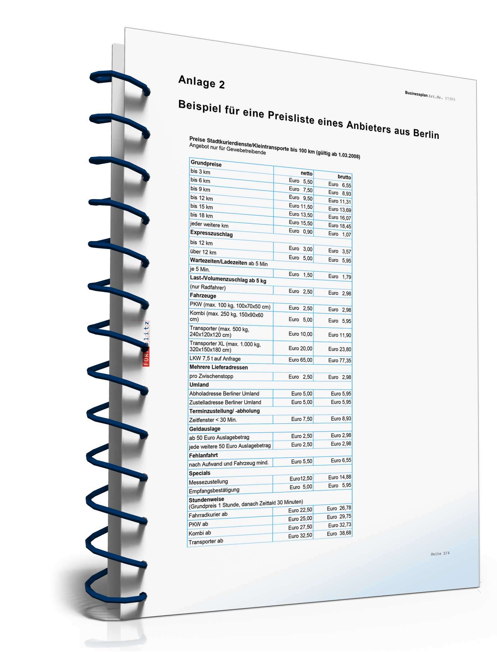 Businessplan Kurierdienst Excel. Seite: 6