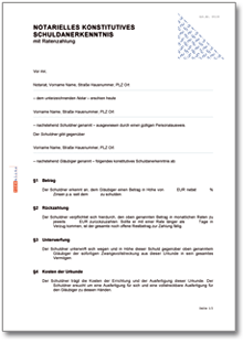 Notarielles konstitutives Schuldanerkenntnis mit Ratenzahlung Word