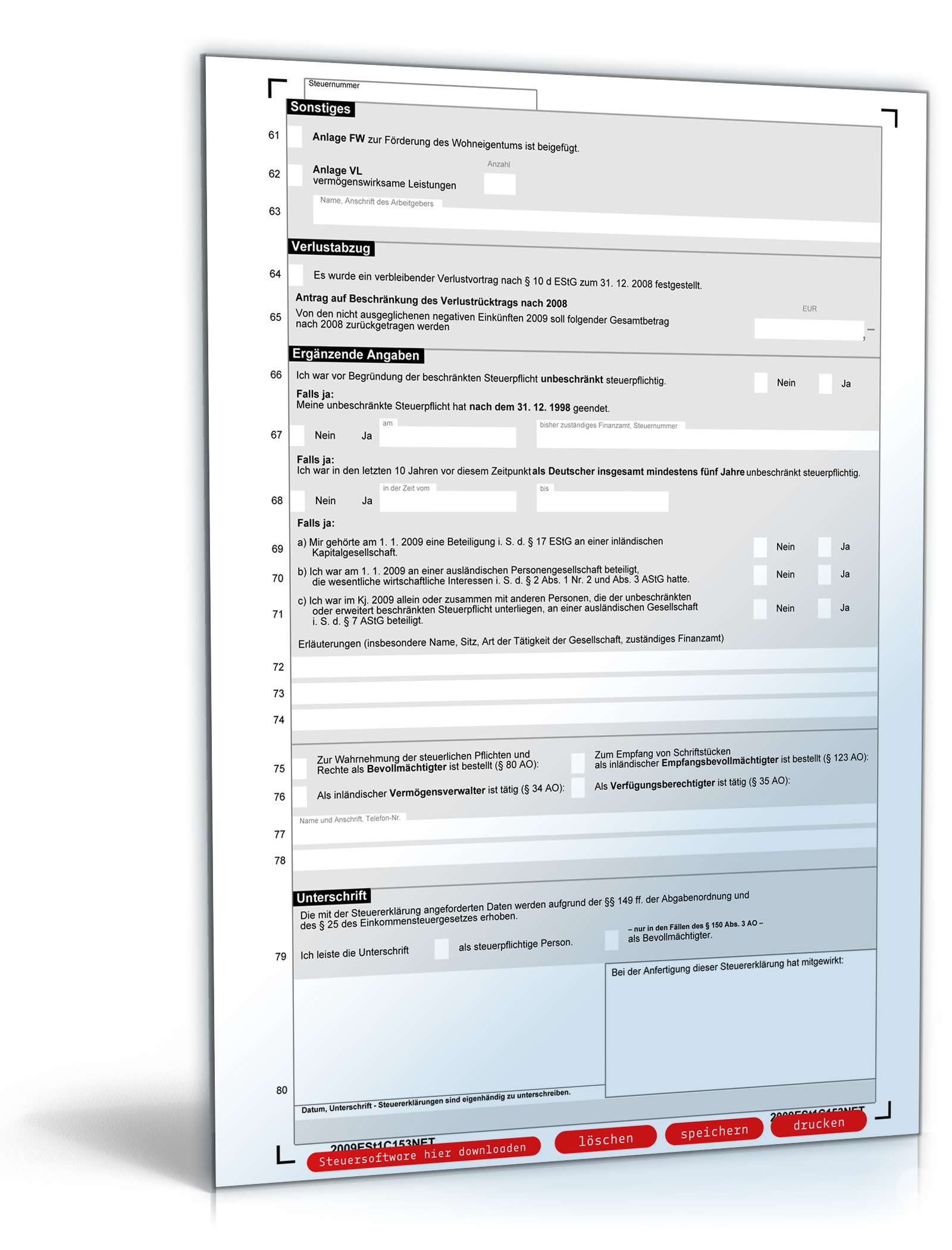 Einkommensteuererklärung beschränkt Steuerpflichtige 2009 PDF. Seite: 3