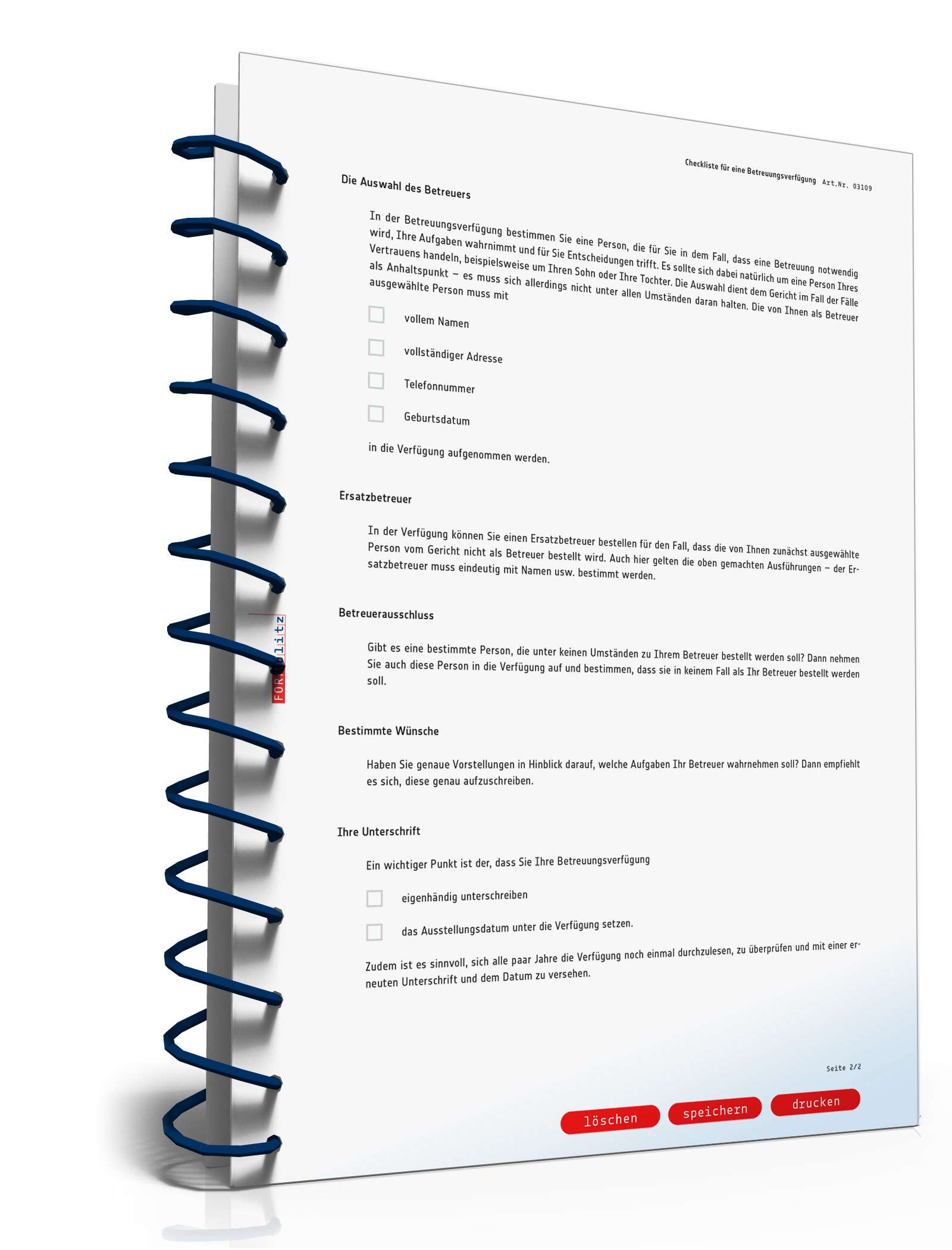 Checkliste Betreuungsverfügung PDF. Seite: 2