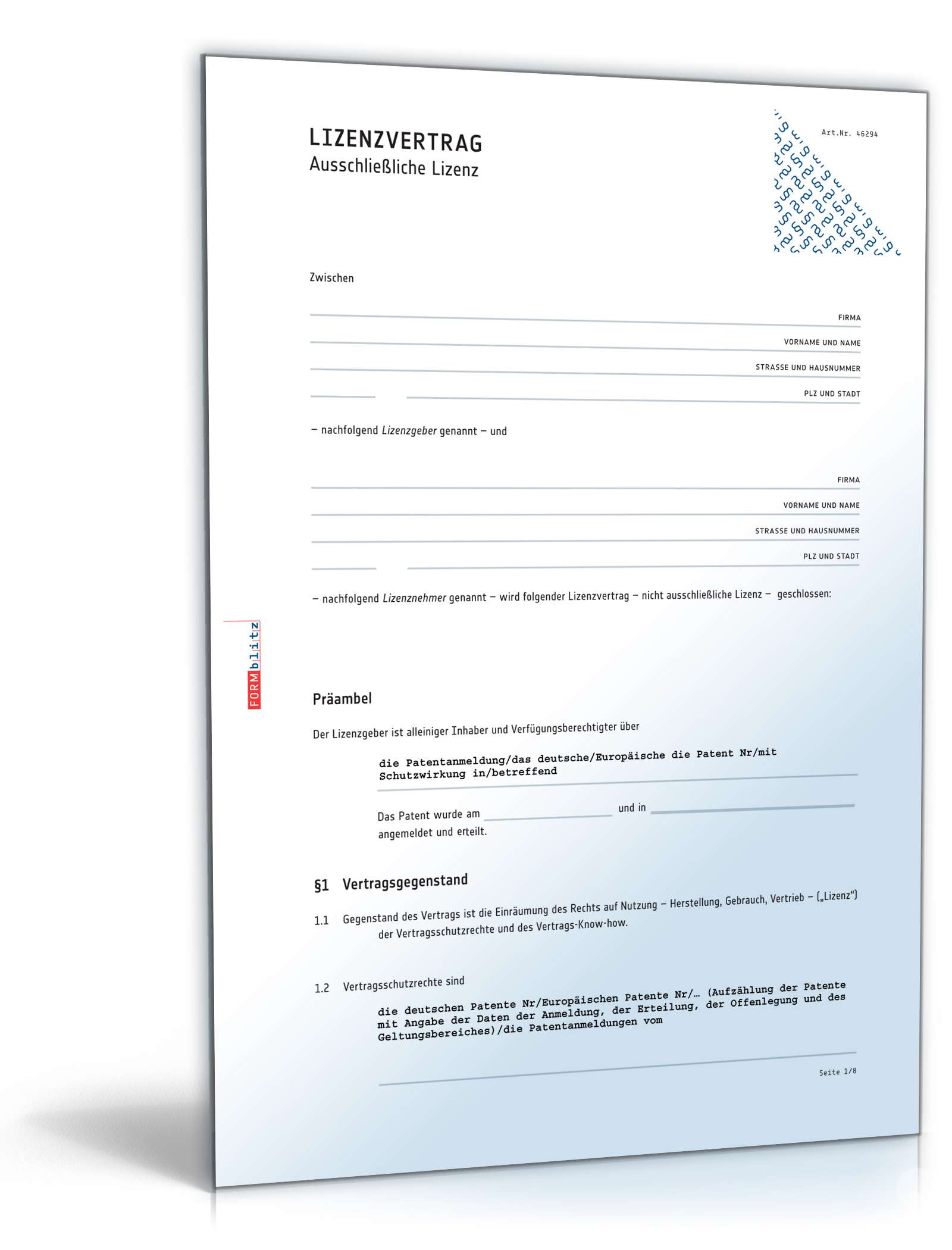 Lizenzvertrag ausschließliche Lizenz PDF