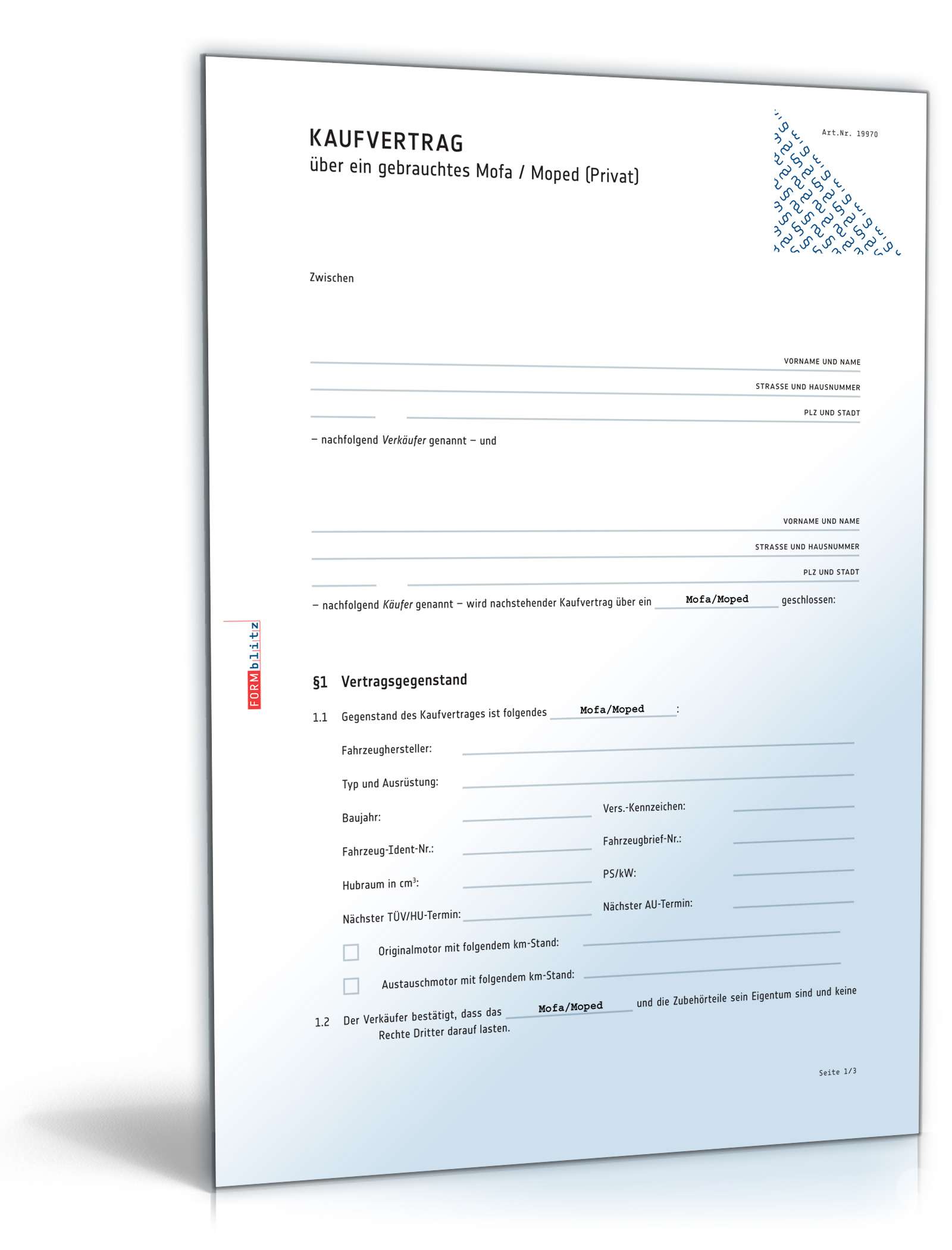 Mofa Form.pdf Kaufvertrag gebrauchtes Mofa: Rechtssicheres Muster zum Download