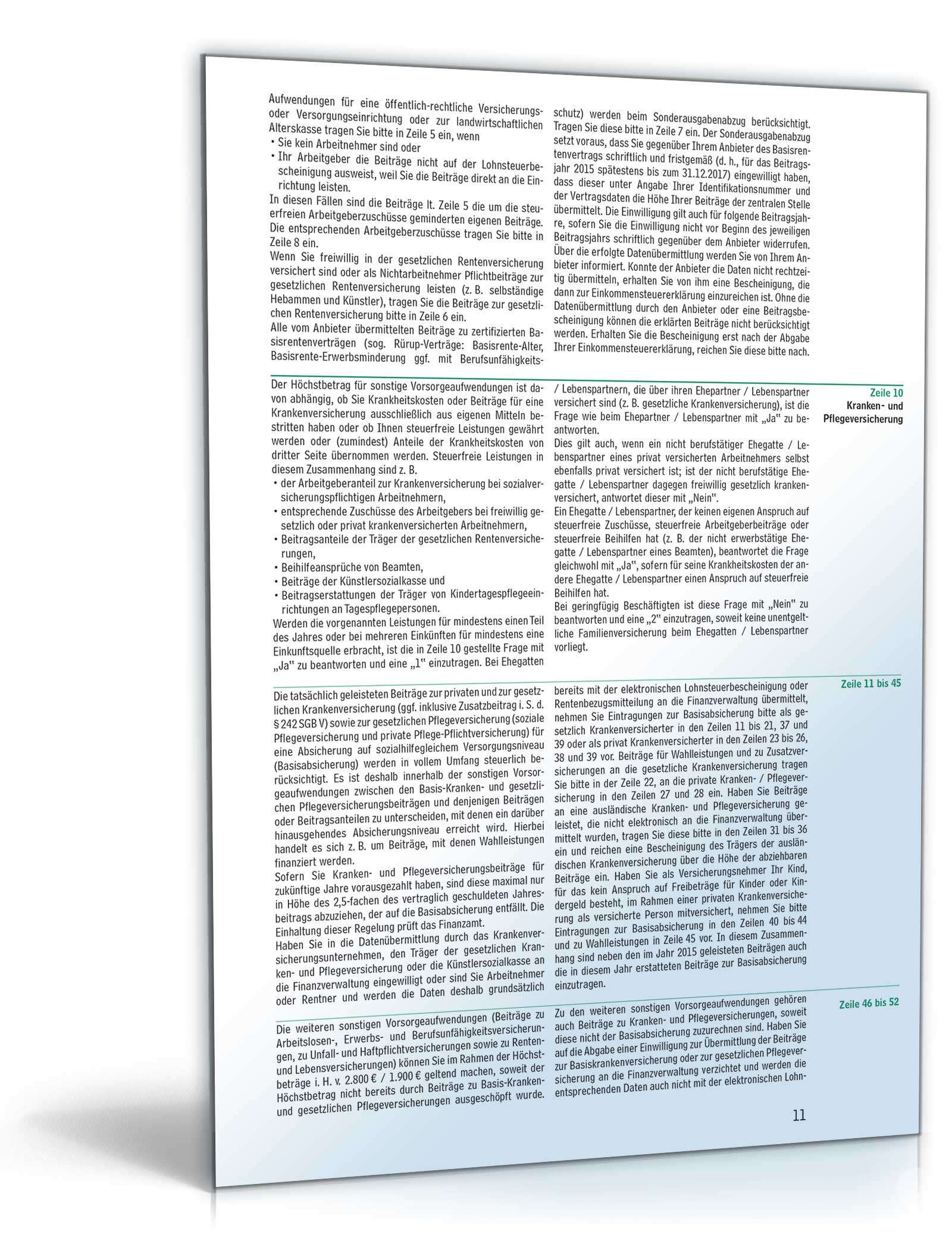 Anleitung zur Einkommensteuererklärung 2015 PDF. Seite: 11