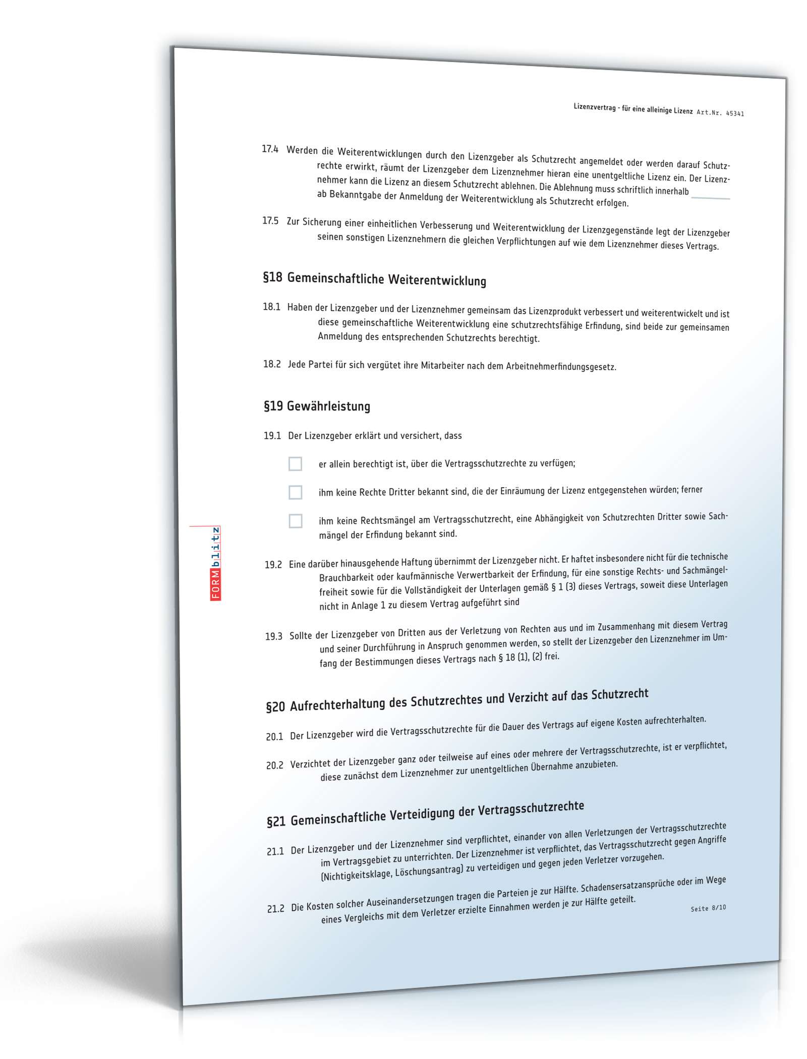 Lizenzvertrag alleinige Lizenz PDF. Seite: 8