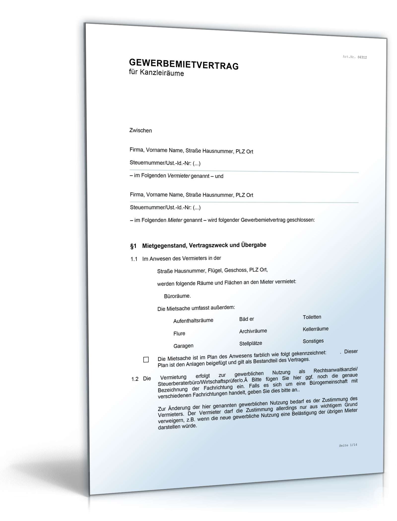 Gewerbemietvertrag Kanzleiräume Word