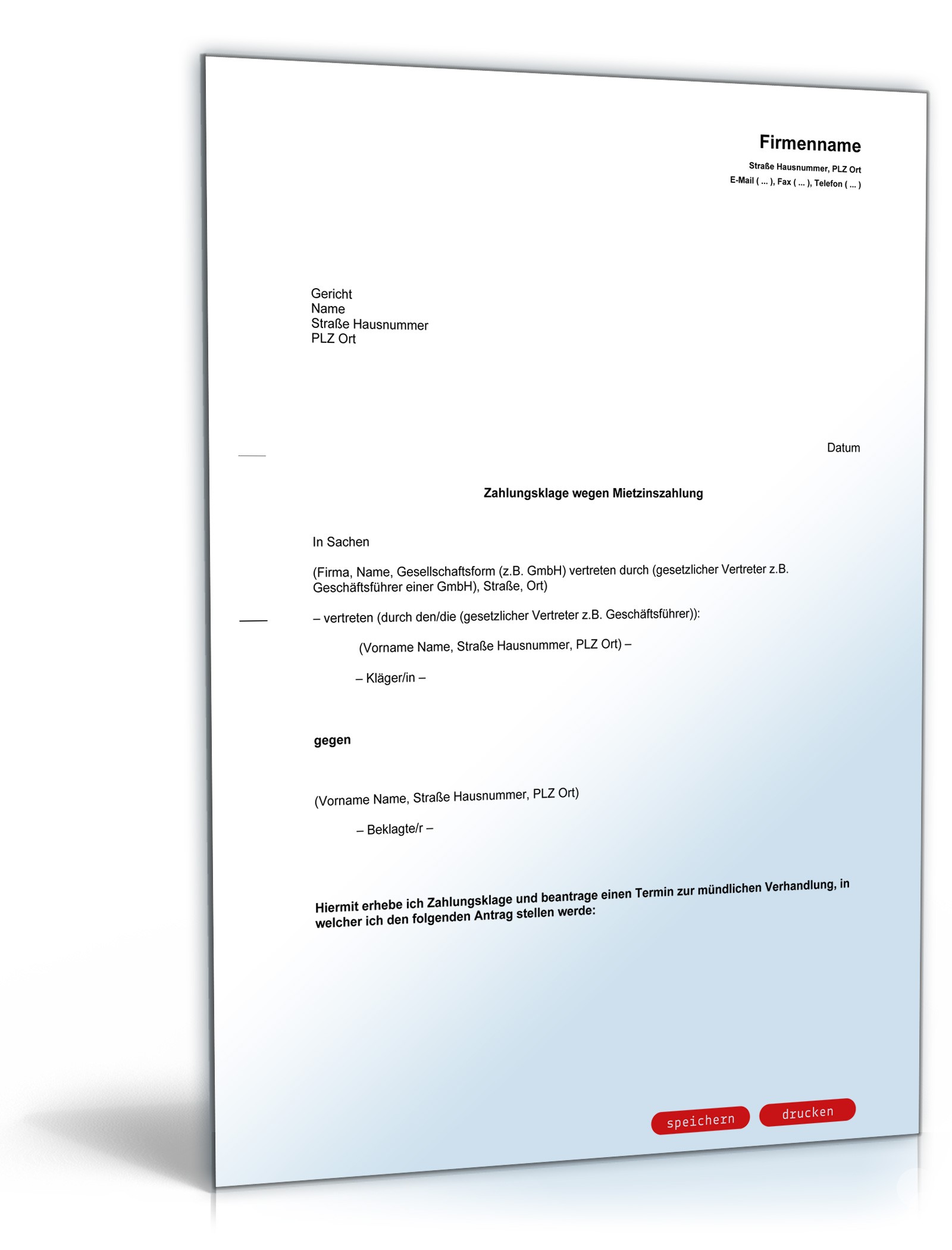 Zahlungsklage Miete PDF