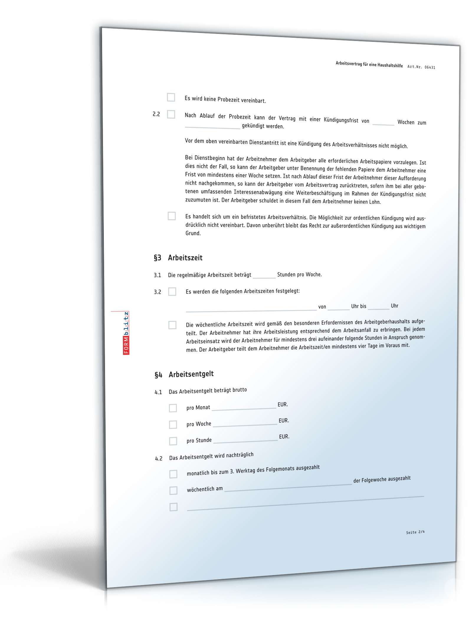 Arbeitsvertrag Haushaltshilfe Word. Seite: 2