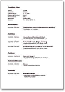 Lebenslauf Realschule abgeschlossene Ausbildung  Excel