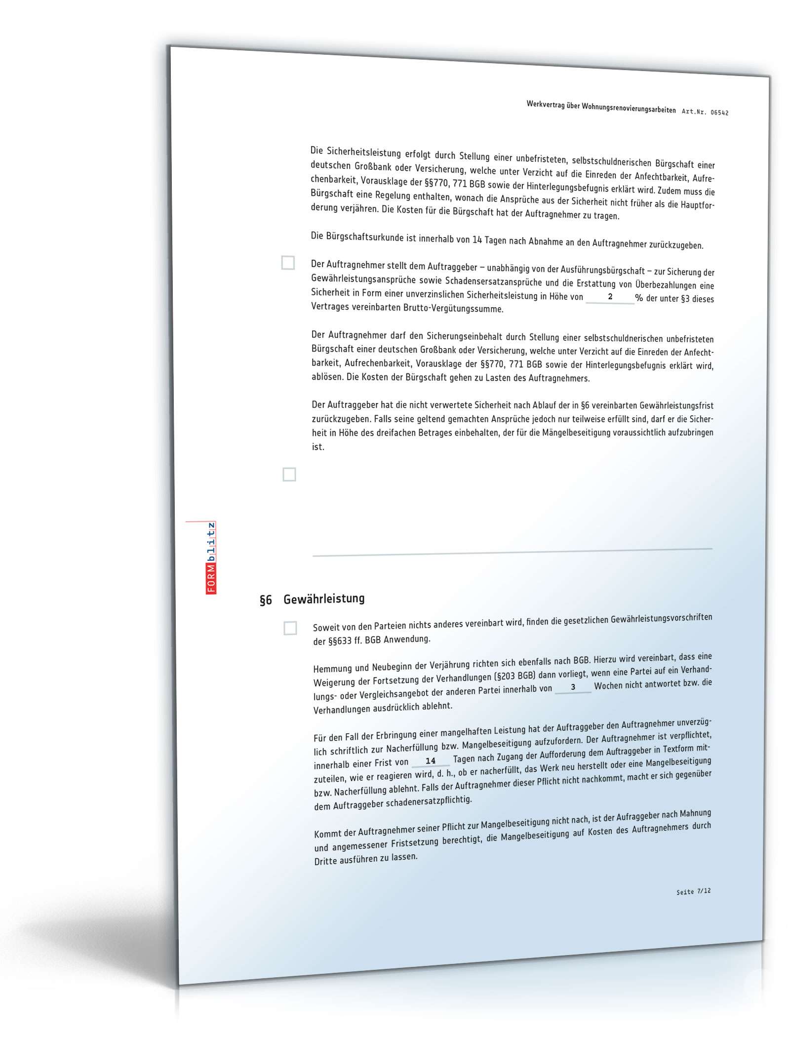 Werkvertrag Wohnungsrenovierungsarbeiten PDF. Seite: 7