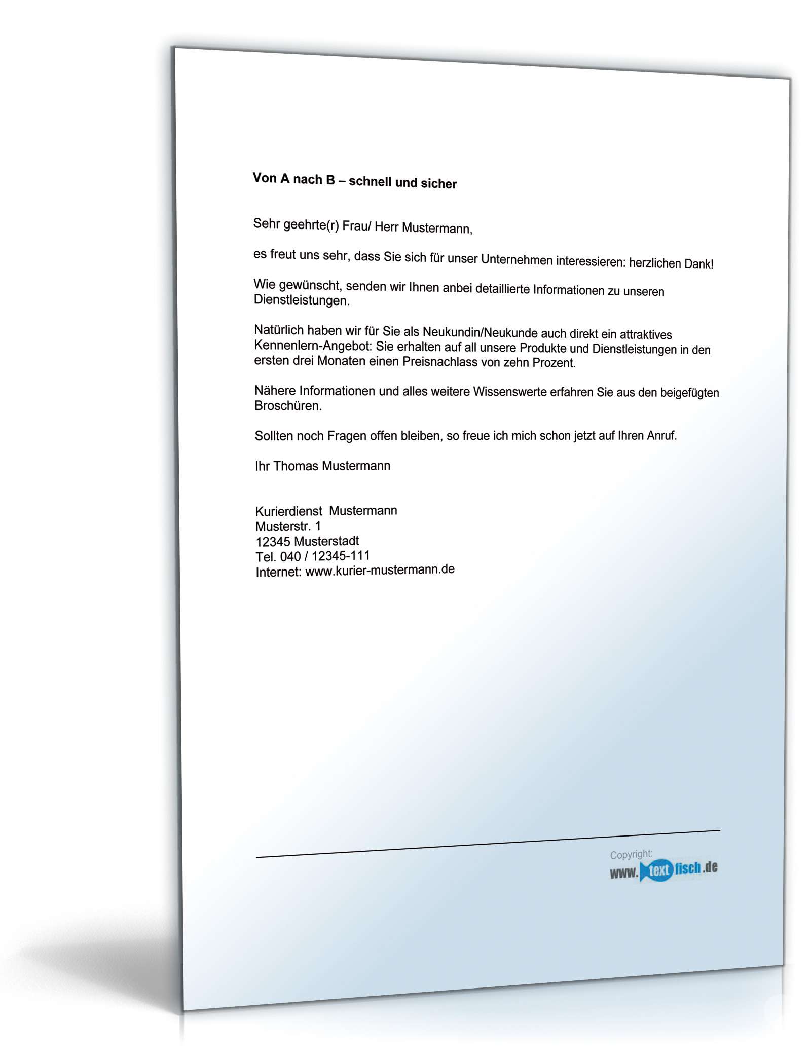 Begleitbrief zum Werbebrief Kurierdienst