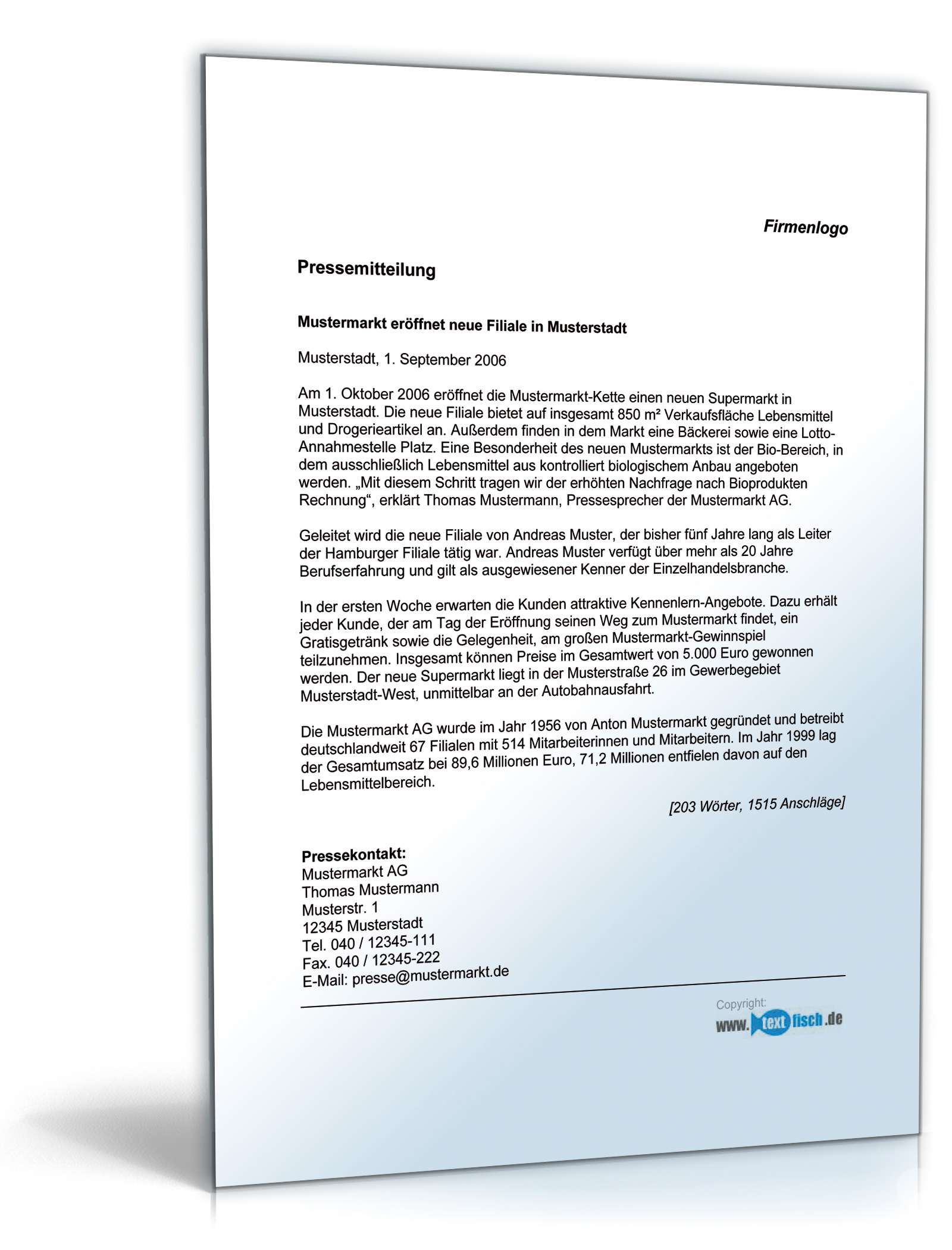 Pressemitteilung über die Eröffnung einer Supermarkt-Filiale