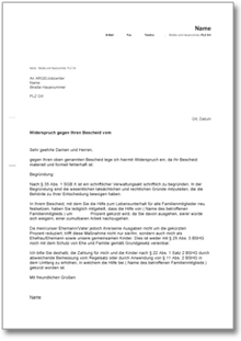 Widerspruch Kürzung ALG II Arbeitsunwilligkeit Word