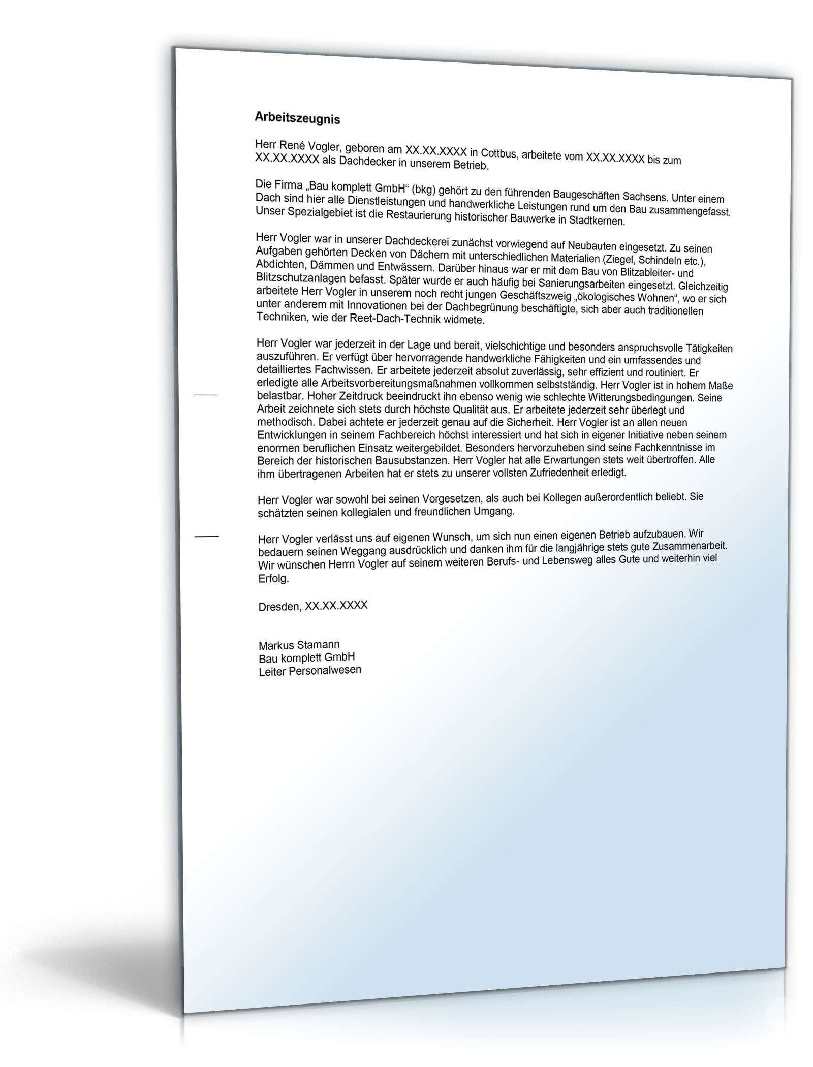 Arbeitszeugnis Dachdecker Excel. Seite: 3
