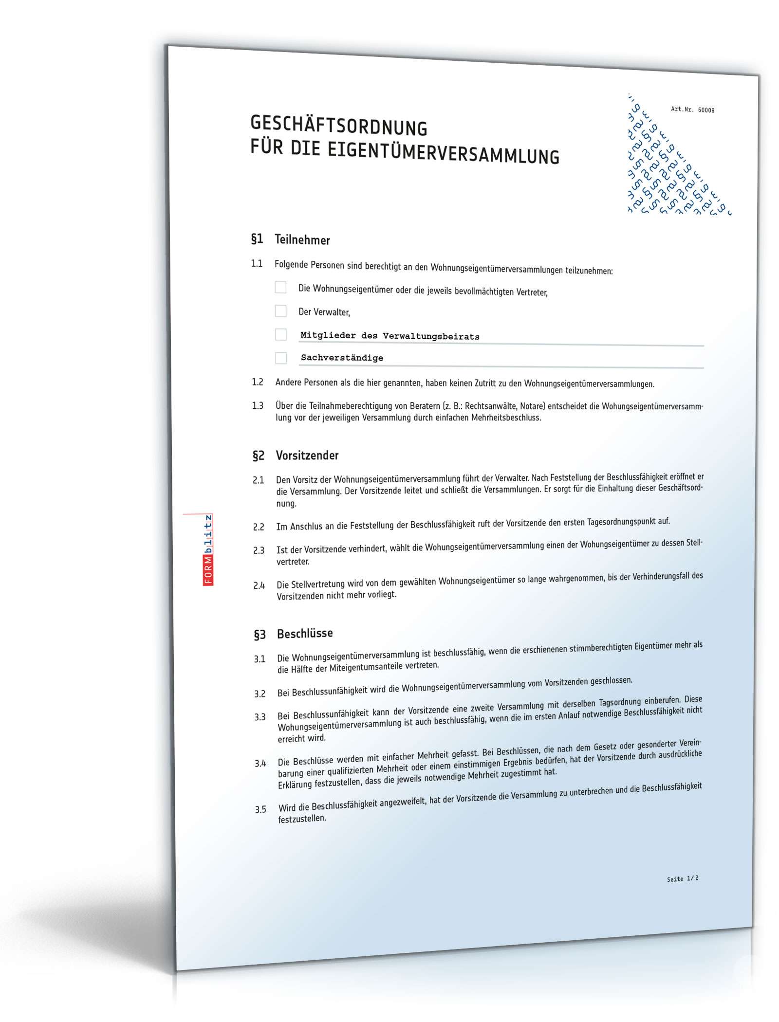 Geschäftsordnung Wohnungseigentümergemeinschaft Word