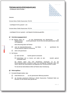 Trennungsvereinbarung Eheleute ohne Kinder Word