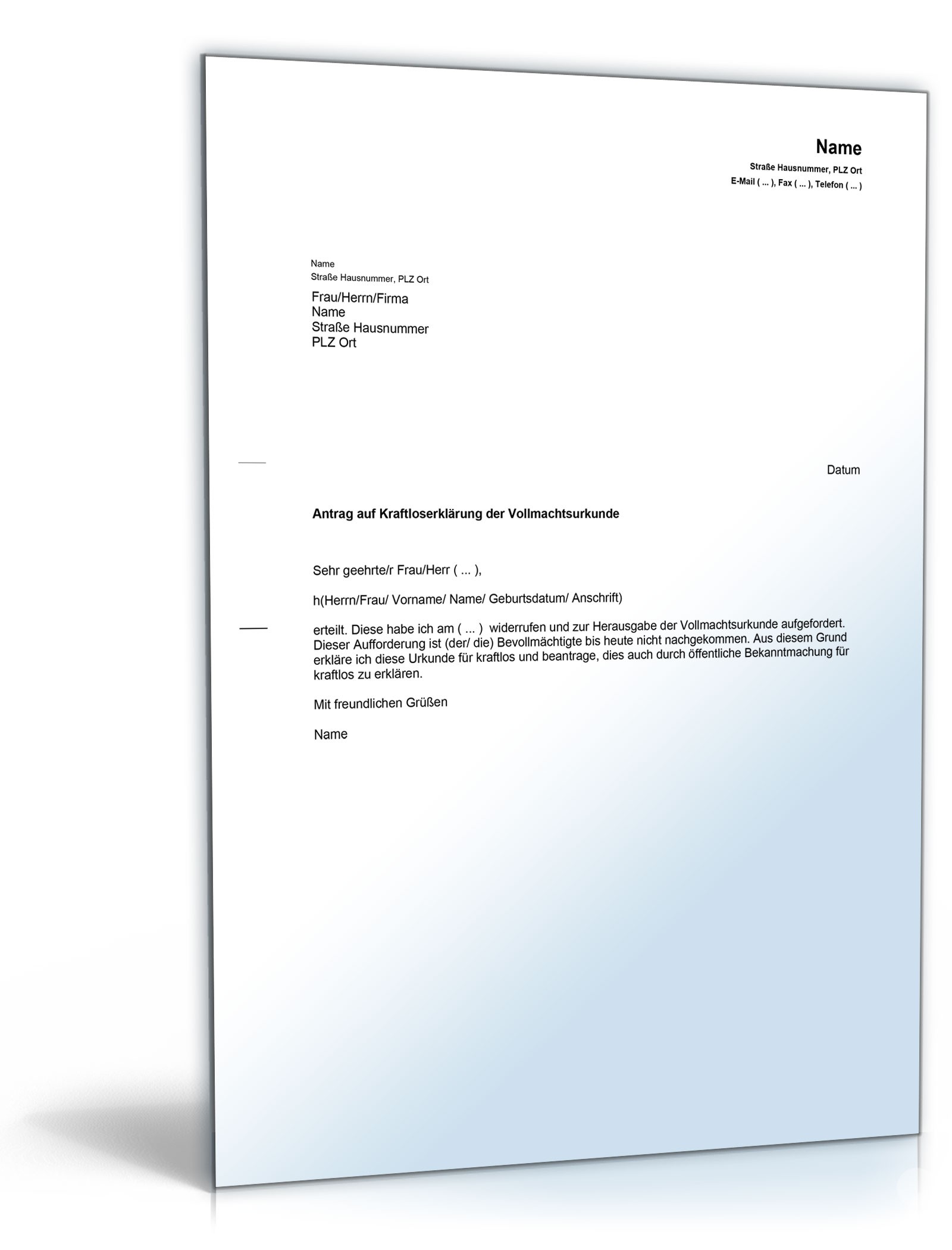 Antrag auf Kraftloserklärung einer Vollmacht PDF