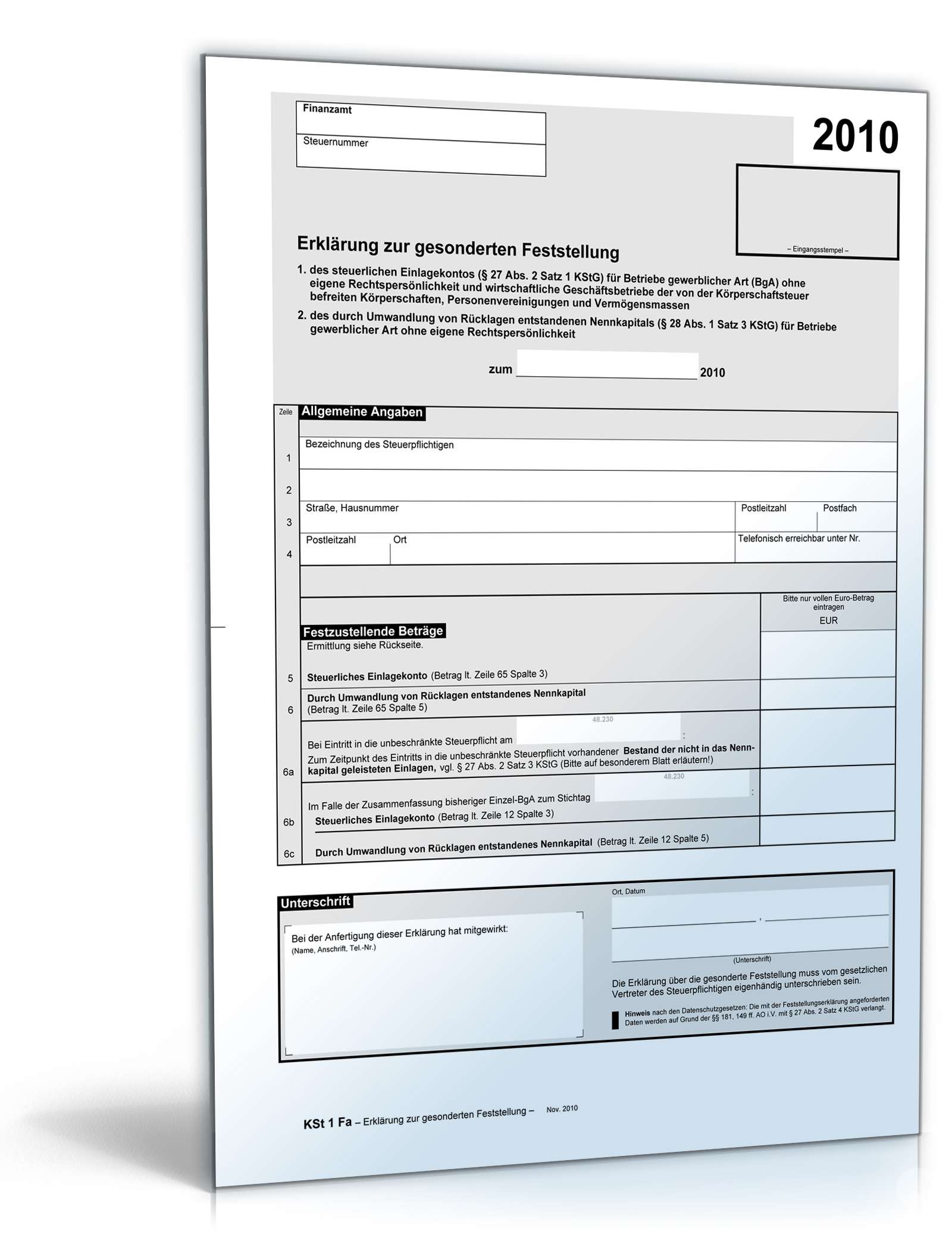 Erklärung zur gesonderten Feststellung PDF