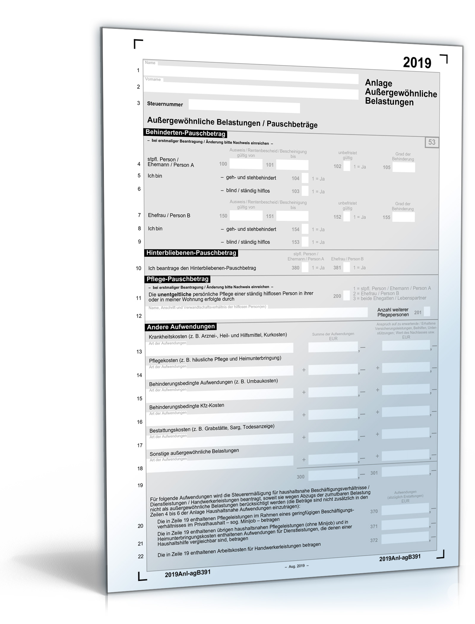 Anlage außergewöhnliche Belastungen 2020 PDF
