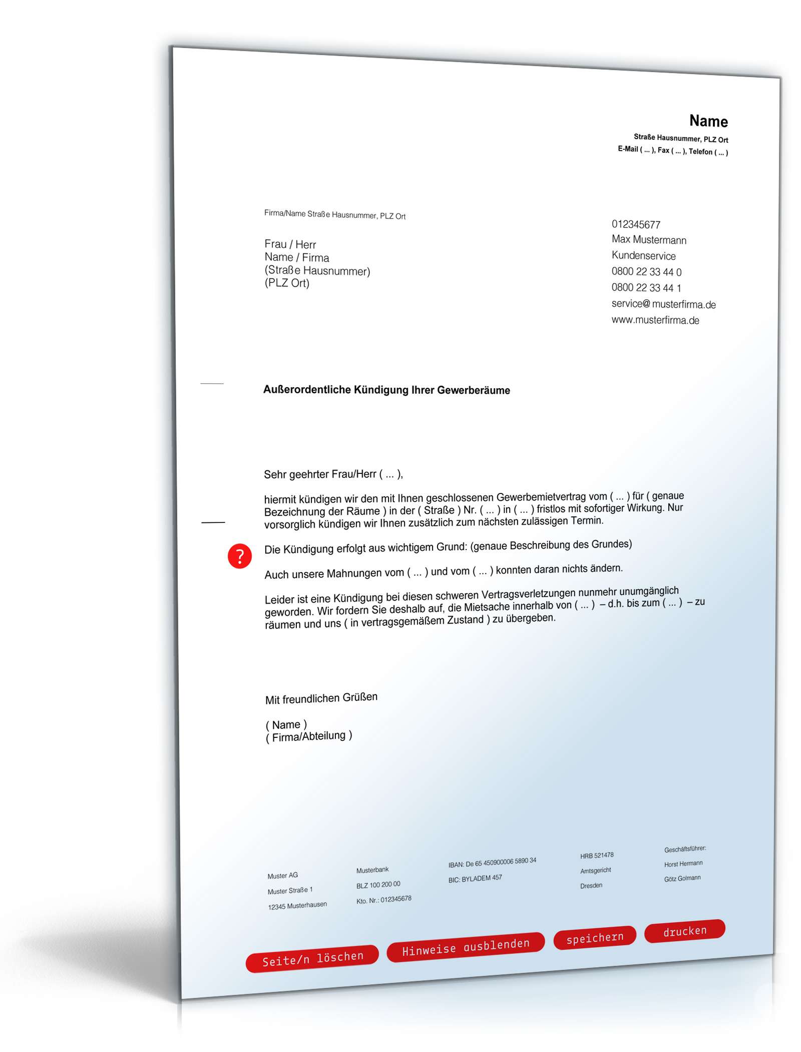 Fristlose Kündigung Gewerbemietvertrag durch Vermieter PDF