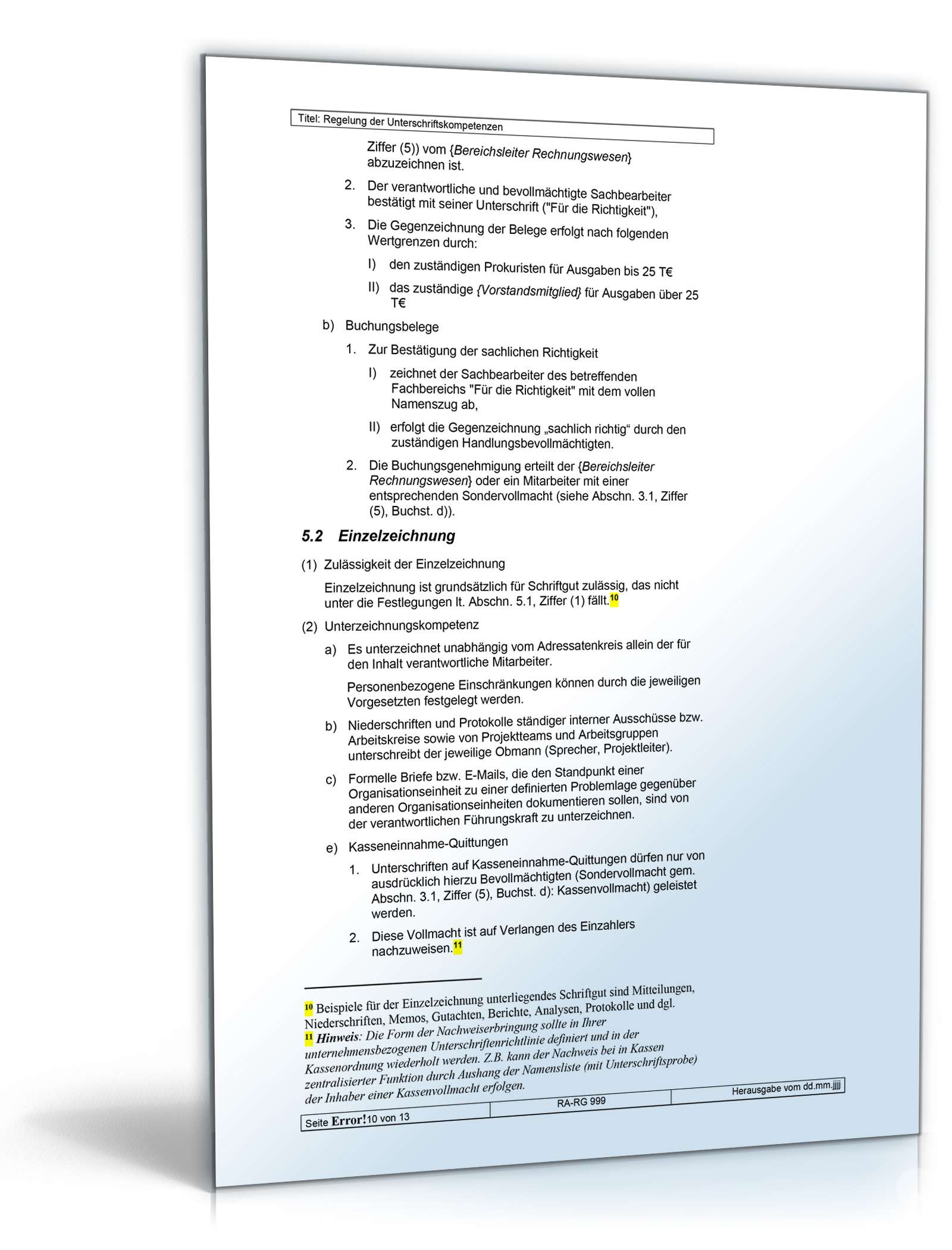 Regelung der Unterschriftskompetenzen Word. Seite: 10