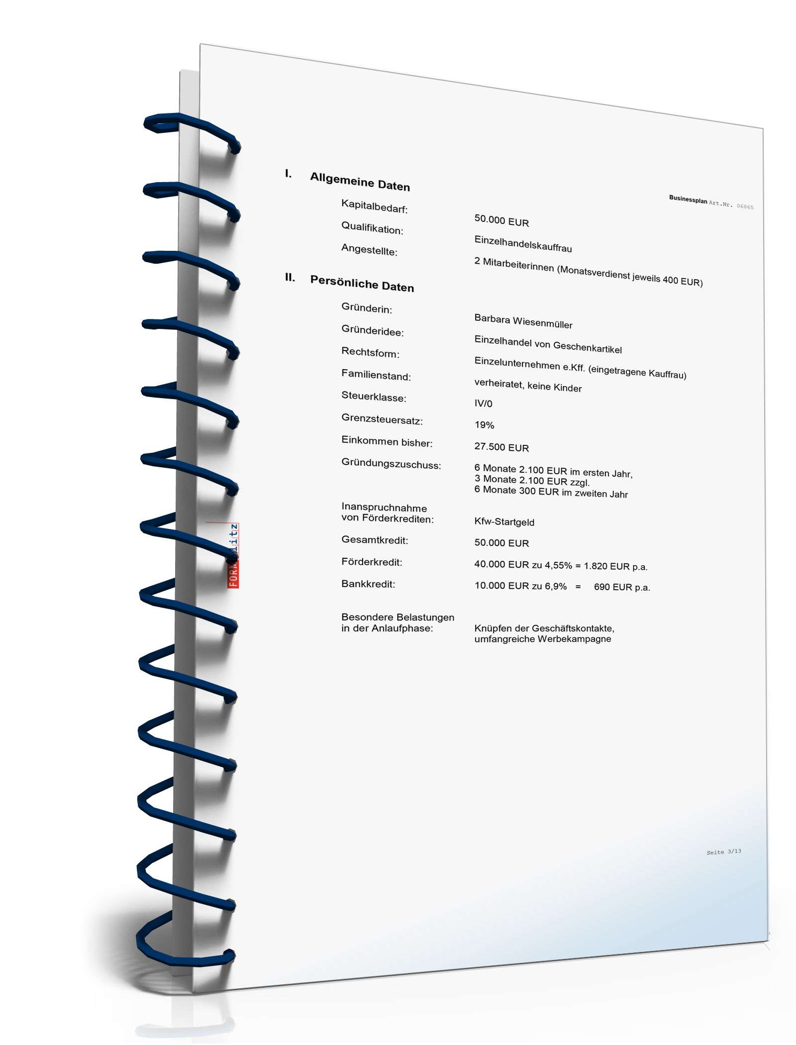 Businessplan Geschenkeladen Excel. Seite: 2