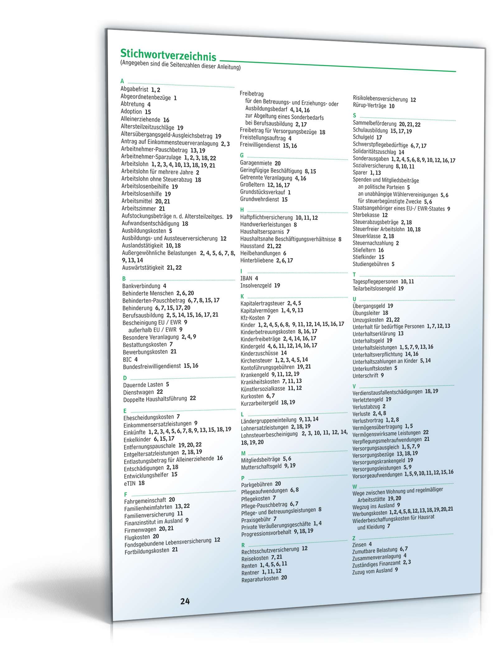 Anleitung zum ausfüllen der Einkommensteuererklärung 2012 PDF. Seite: 24