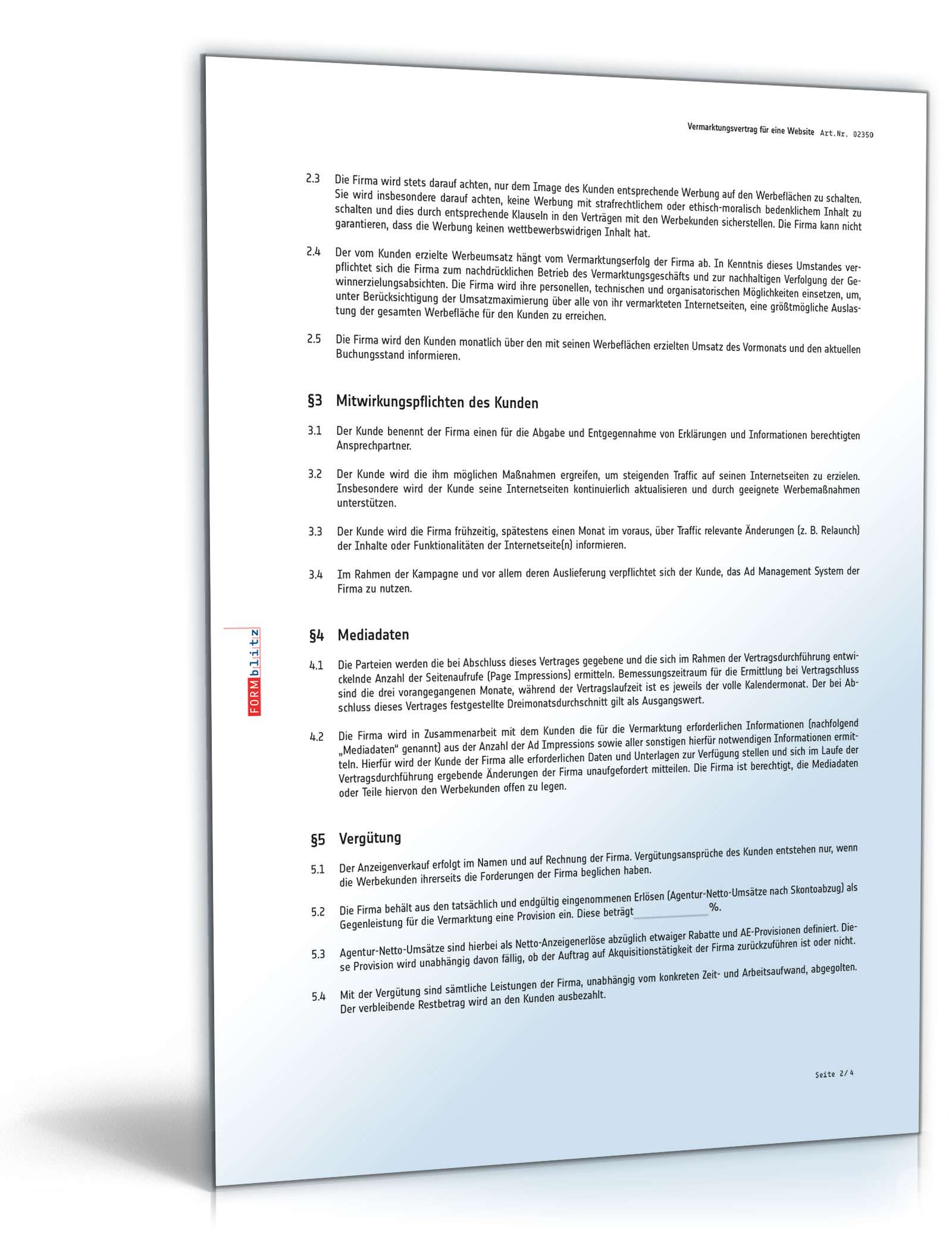 Vermarktungsvertrag Website PDF. Seite: 2