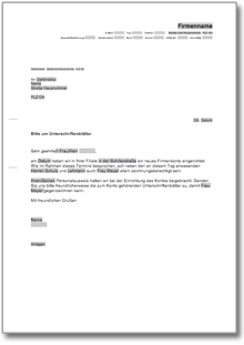 Bitte um Unterschriftenblatt Word