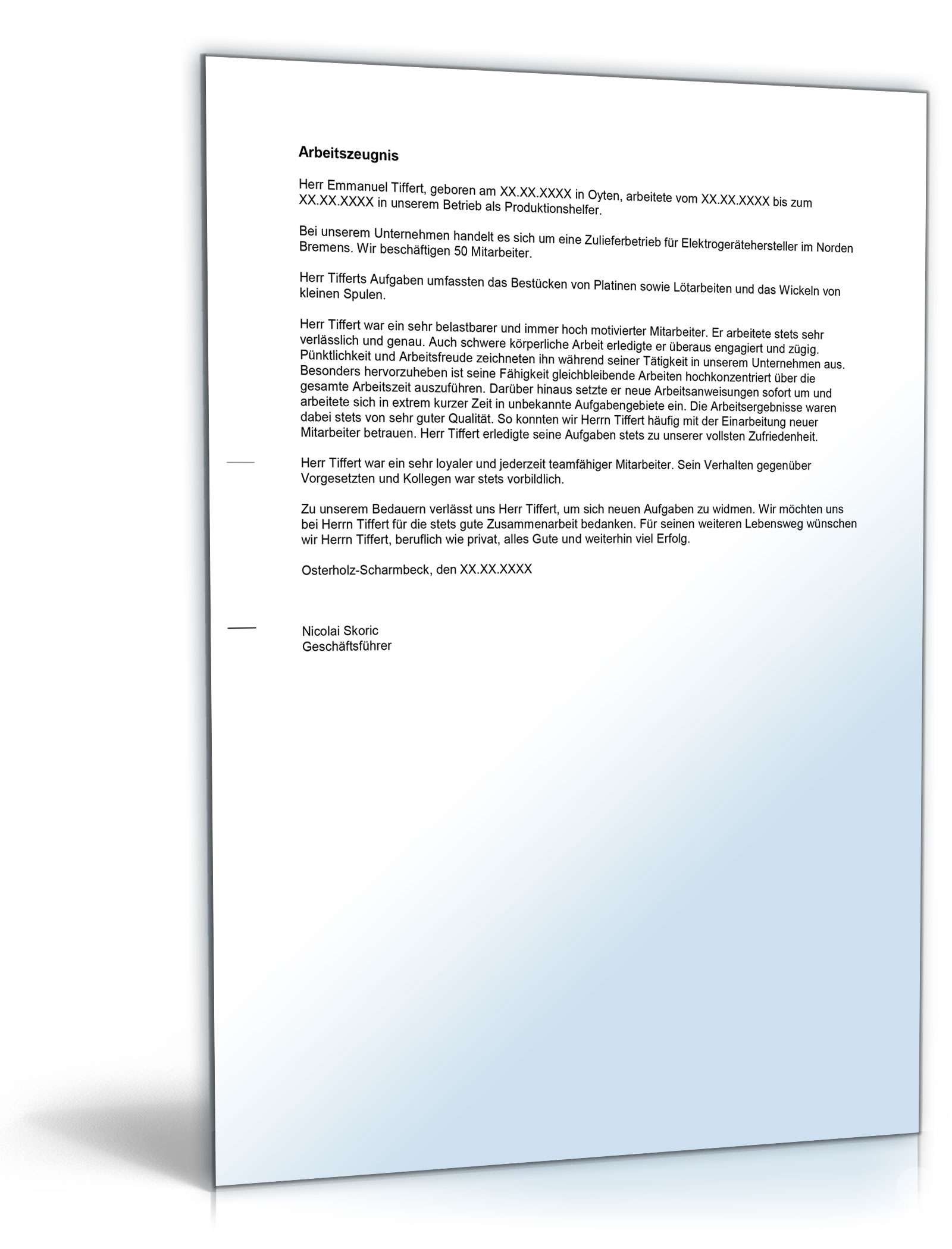 Arbeitszeugnis Produktionshelfer Excel. Seite: 4