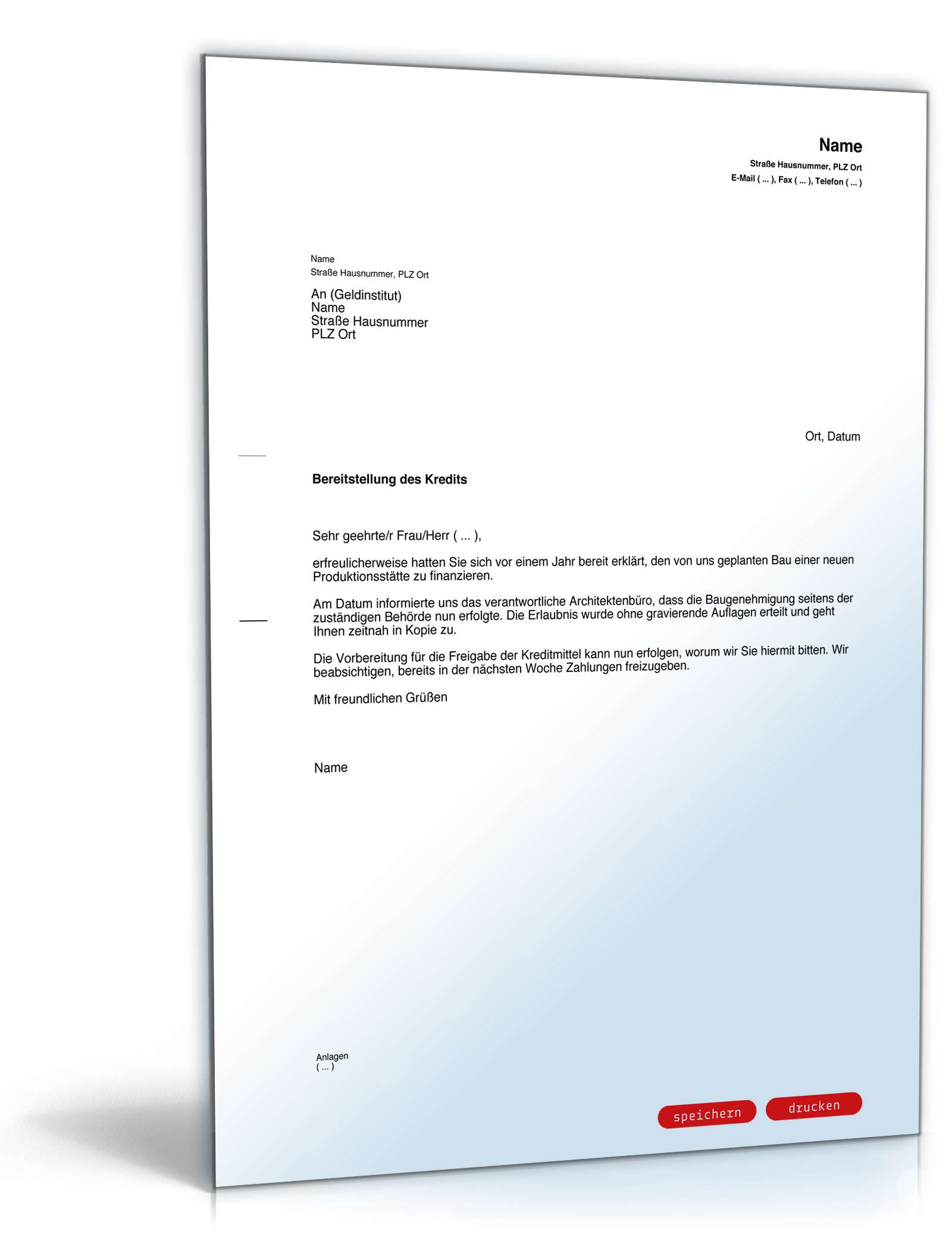 Bitte um Kreditabruf PDF