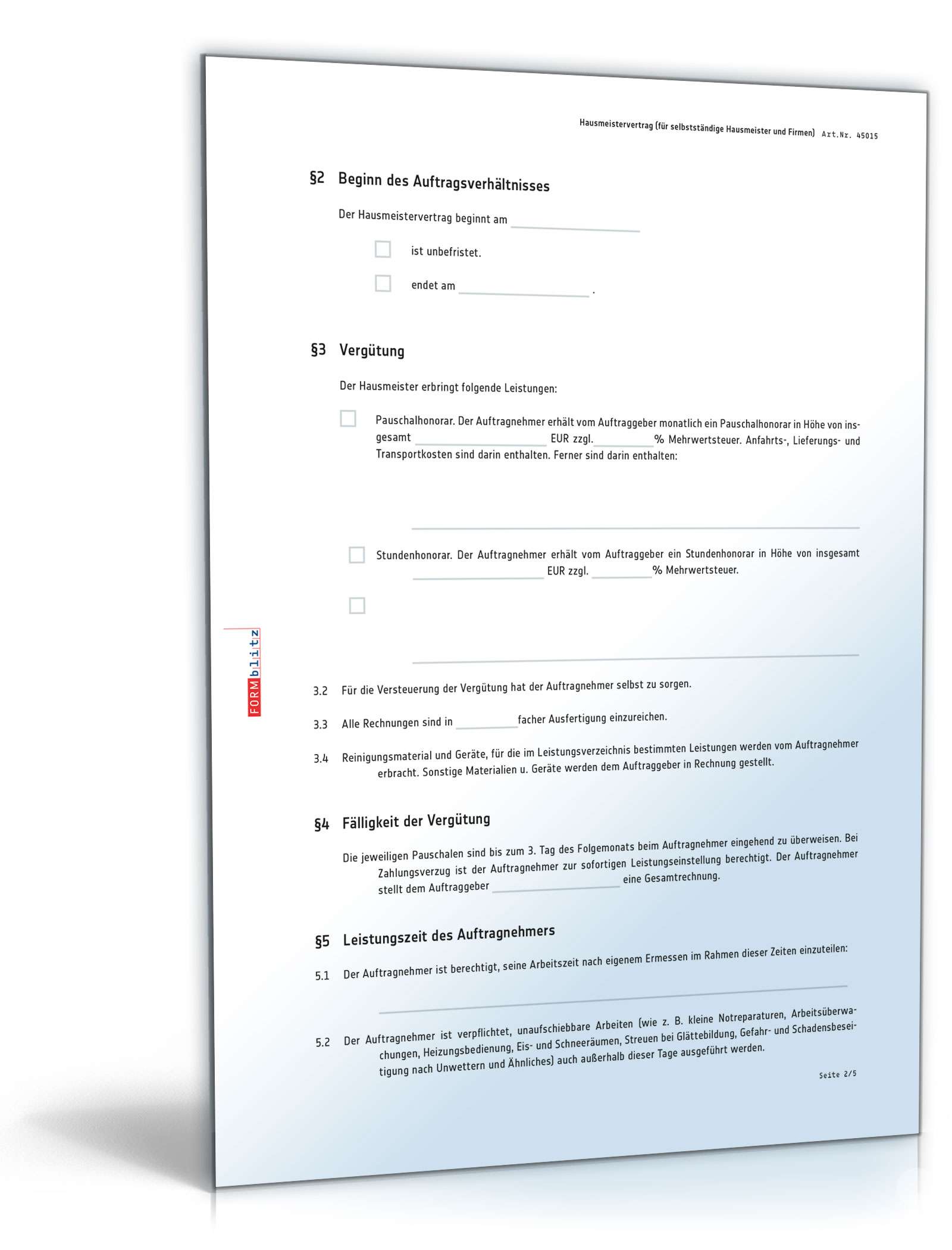 Vertrag selbständiger Hausmeister PDF. Seite: 2