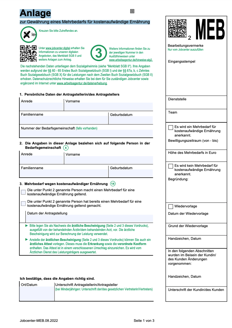 Ärztliche Bescheinigung für kostenaufwändige Ernährung  PDF