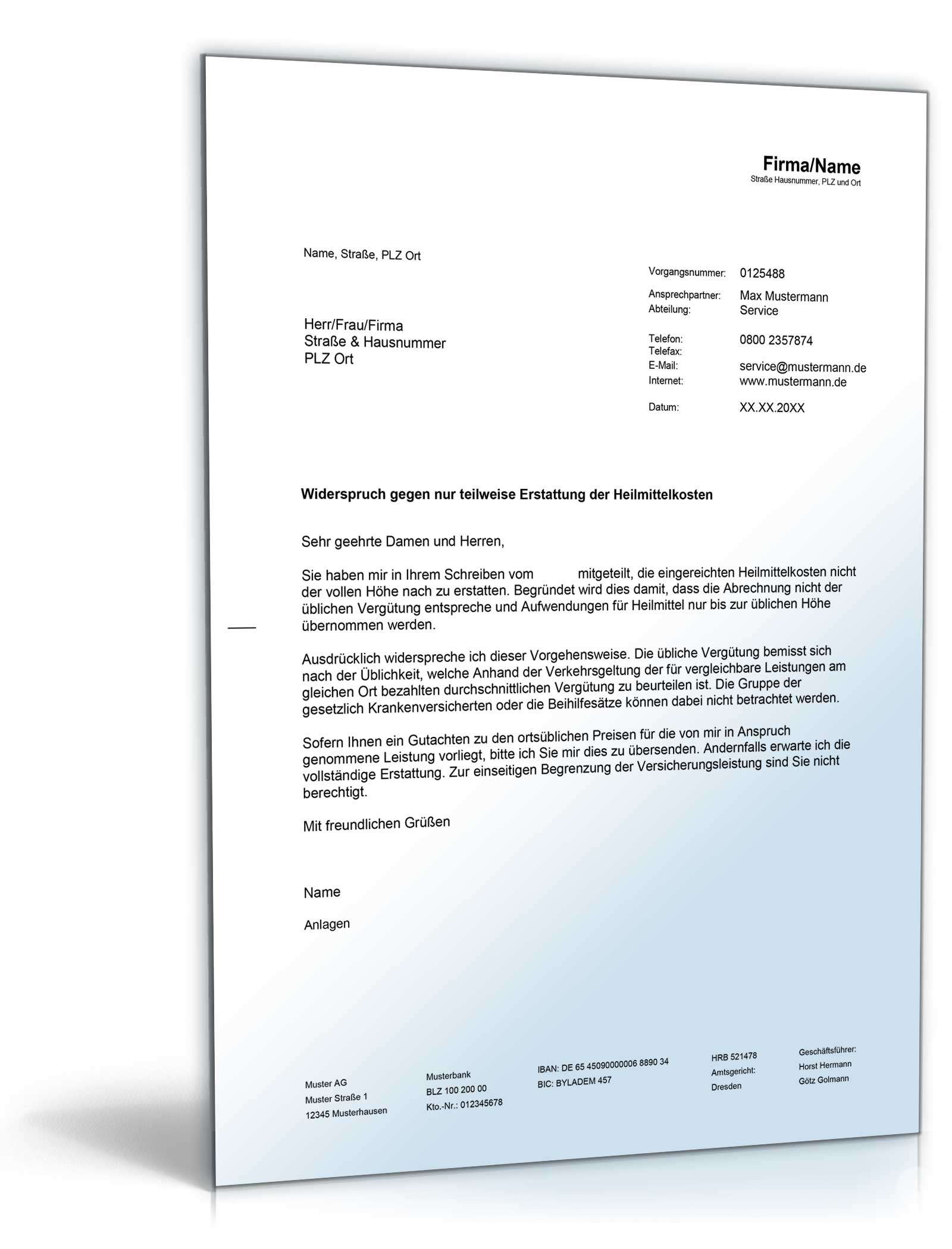 Widerspruch gegen Ablehnung durch Gesetzliche Krankenversicherung Word