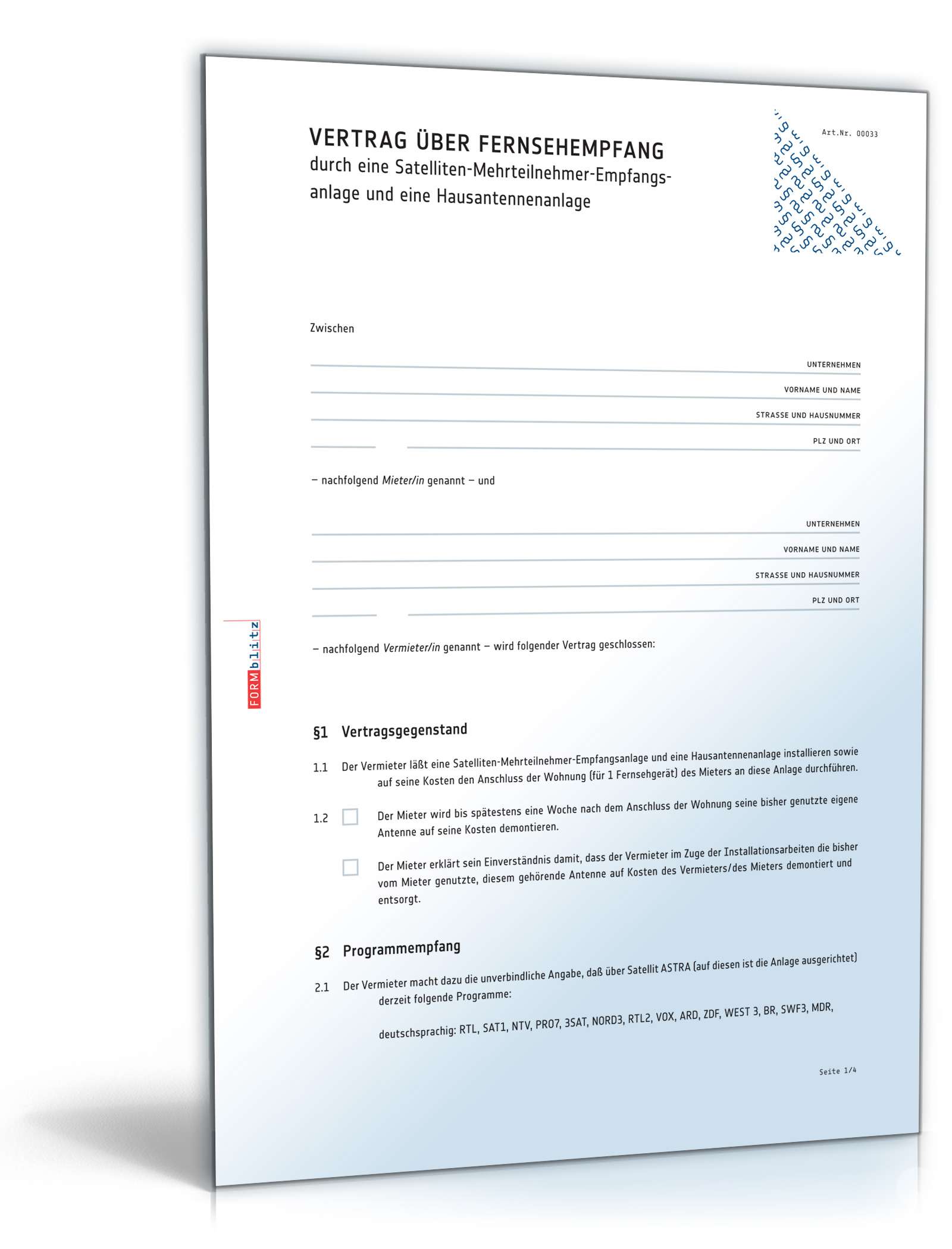 Nutzungsvertrag Satellitenanlage PDF