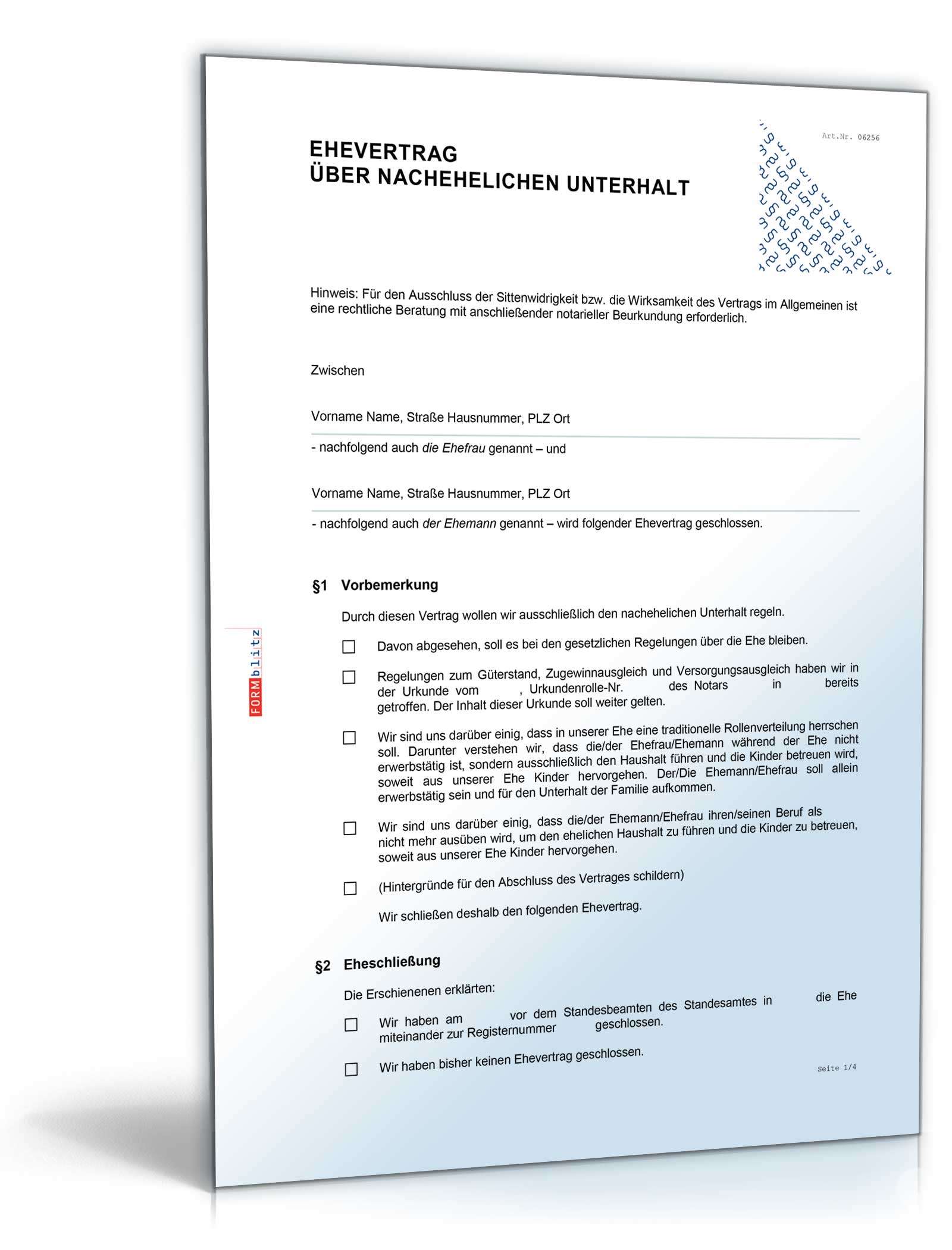 Ehevertrag nachehelicher Unterhalt inkl. Ratgeber Excel