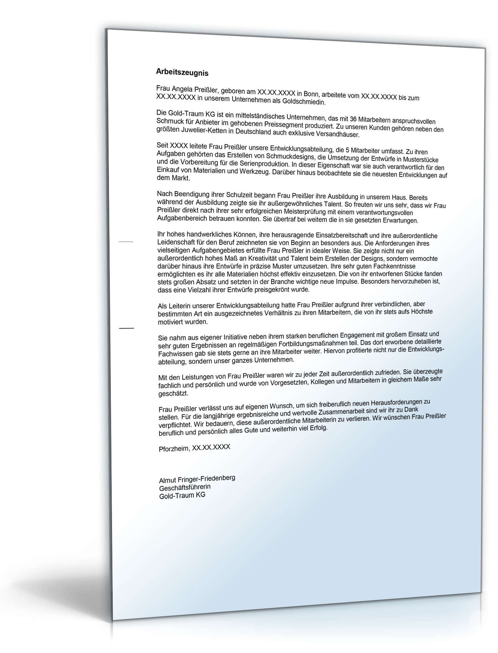Arbeitszeugnis Goldschmied Excel. Seite: 3