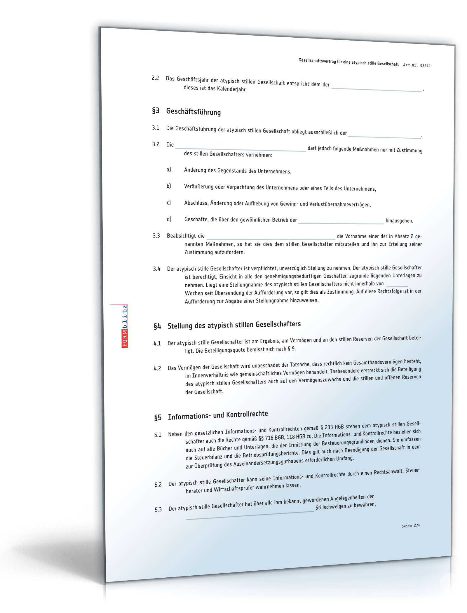 Gesellschaftsvertrag atypische stille Gesellschaft PDF. Seite: 2