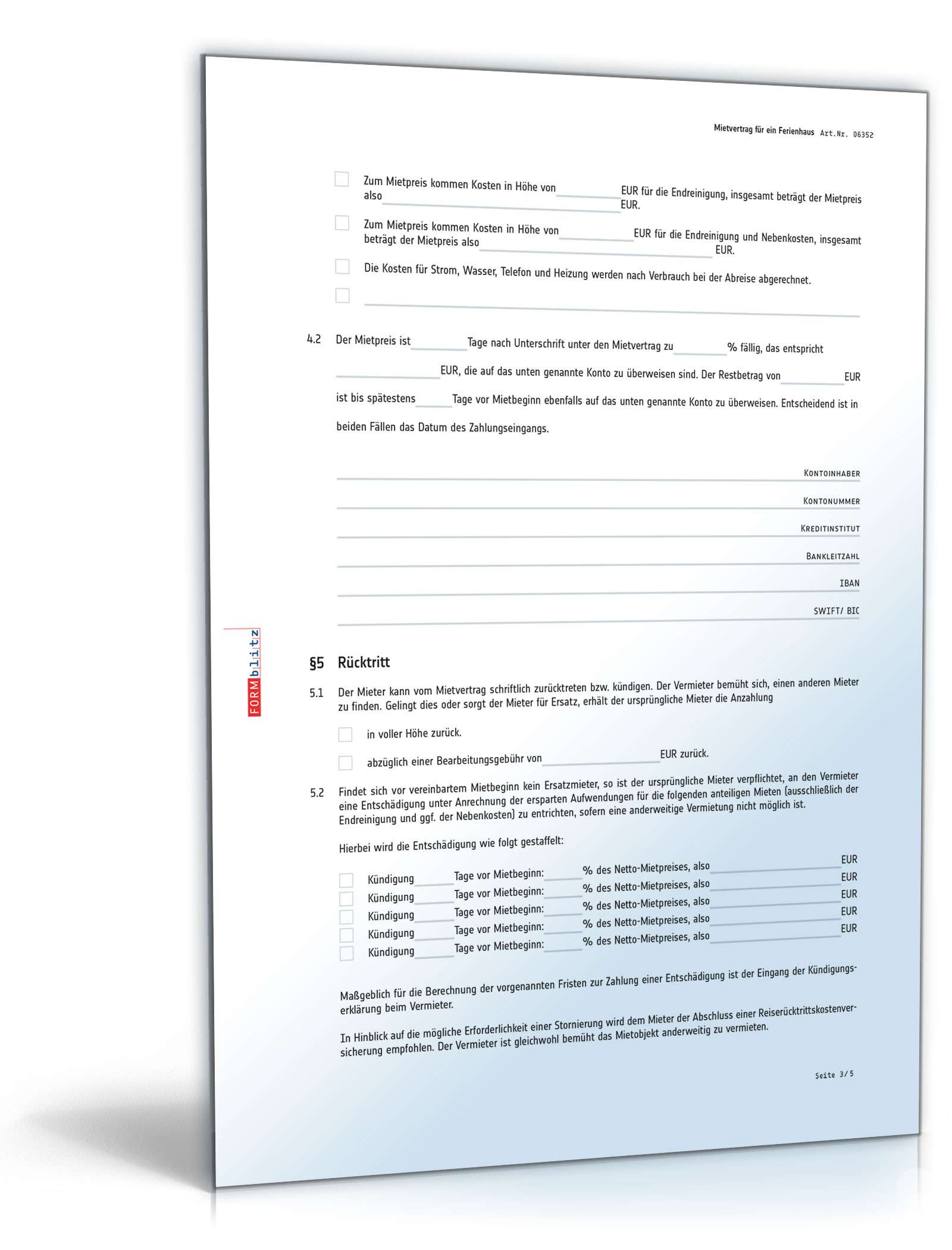 Mietvertrag Ferienhaus PDF. Seite: 3