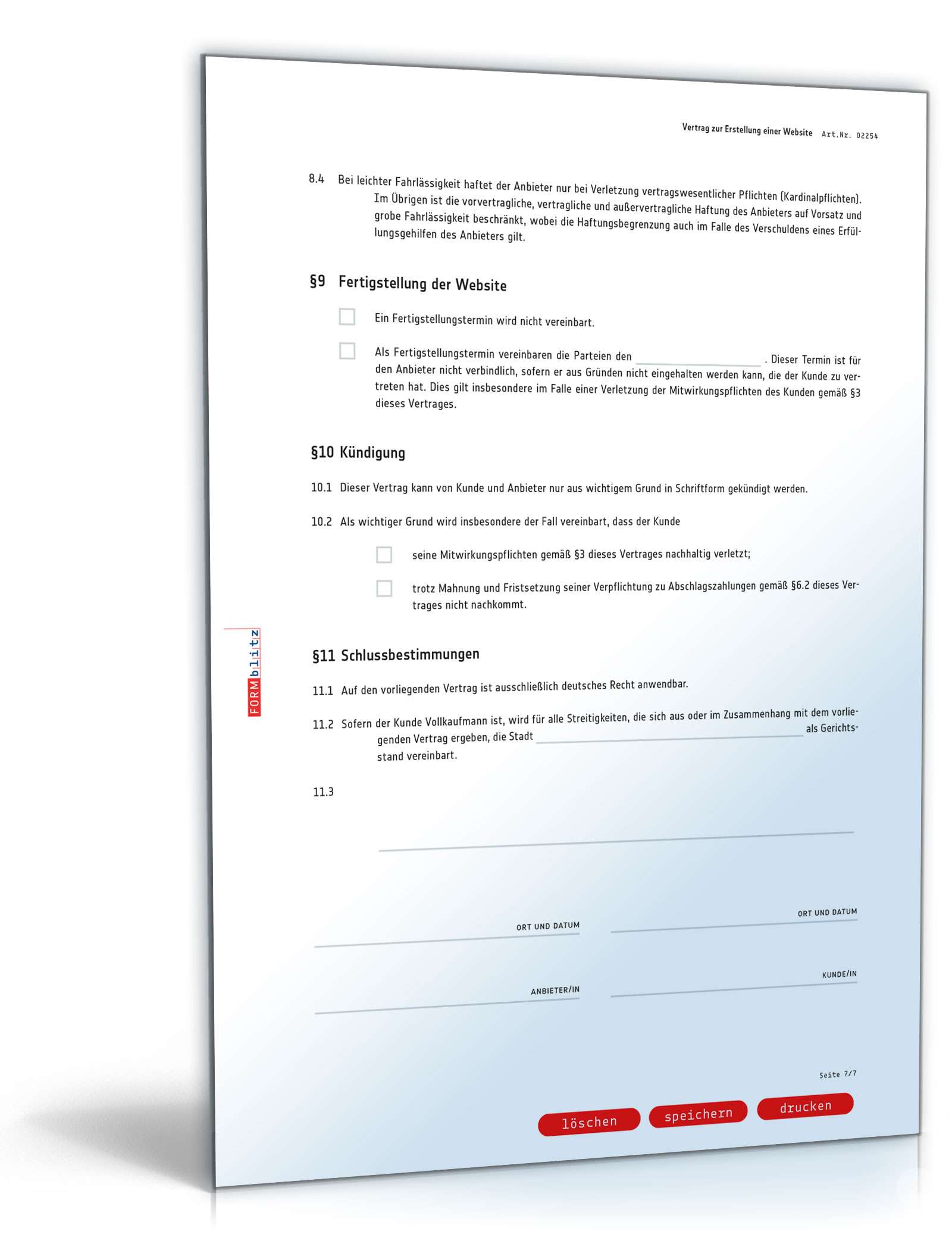 Website-Erstellungsvertrag PDF. Seite: 7