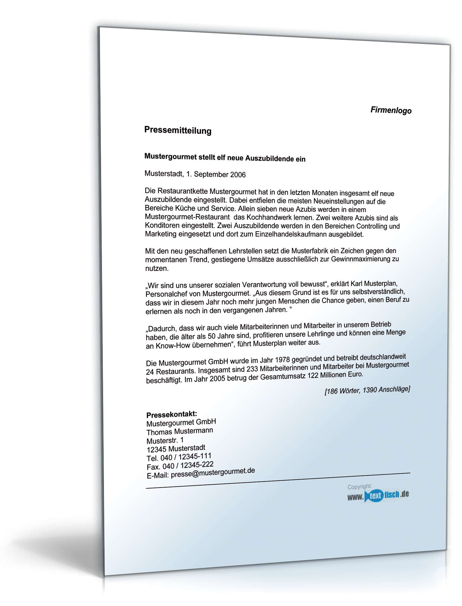 Pressemitteilung über Bereitstellung von Lehrstellen in der Dienstleistungsbranche PDF