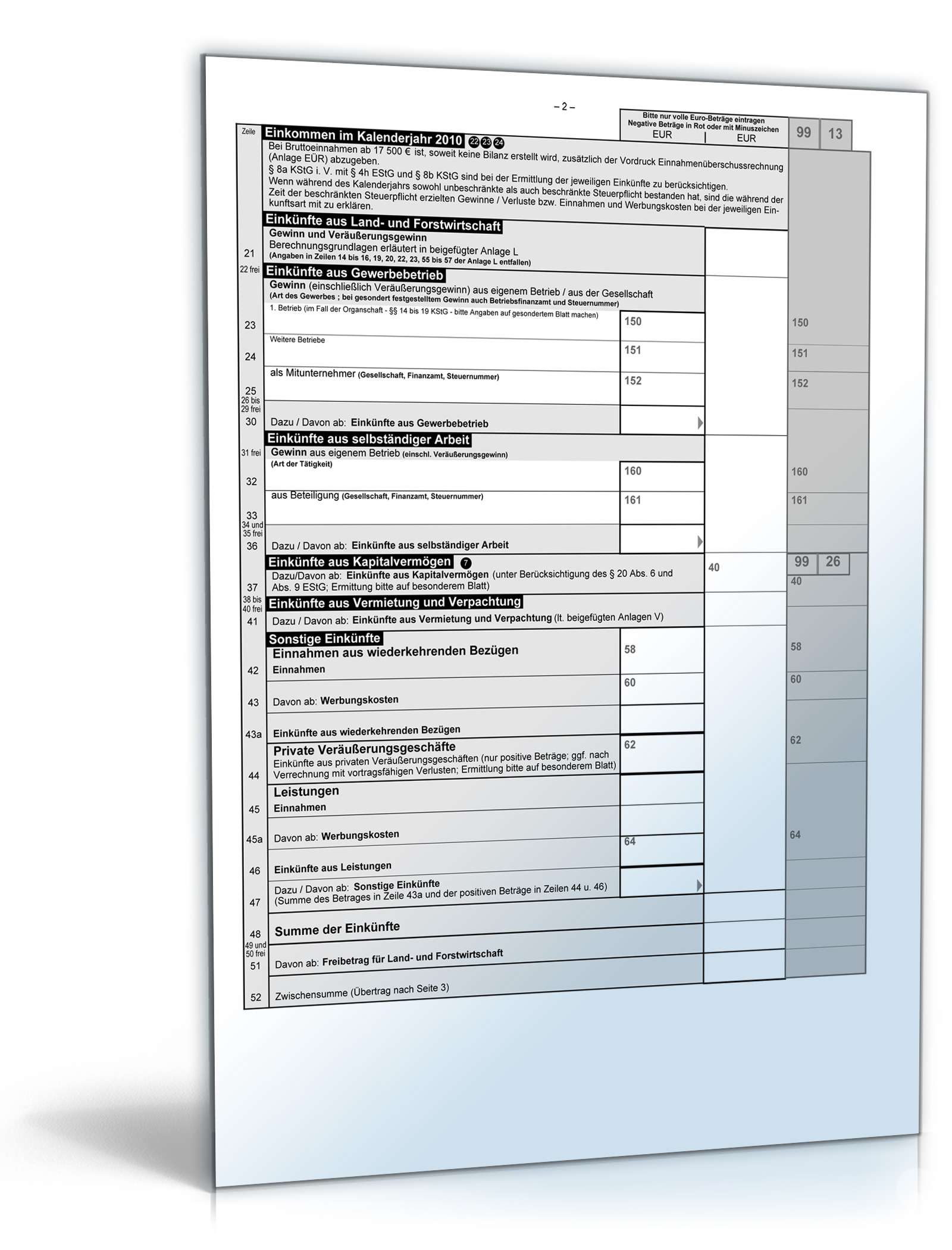 Körperschaftsteuererklärung 2010, Steuerpflichtige weitere Einkünfte PDF. Seite: 2