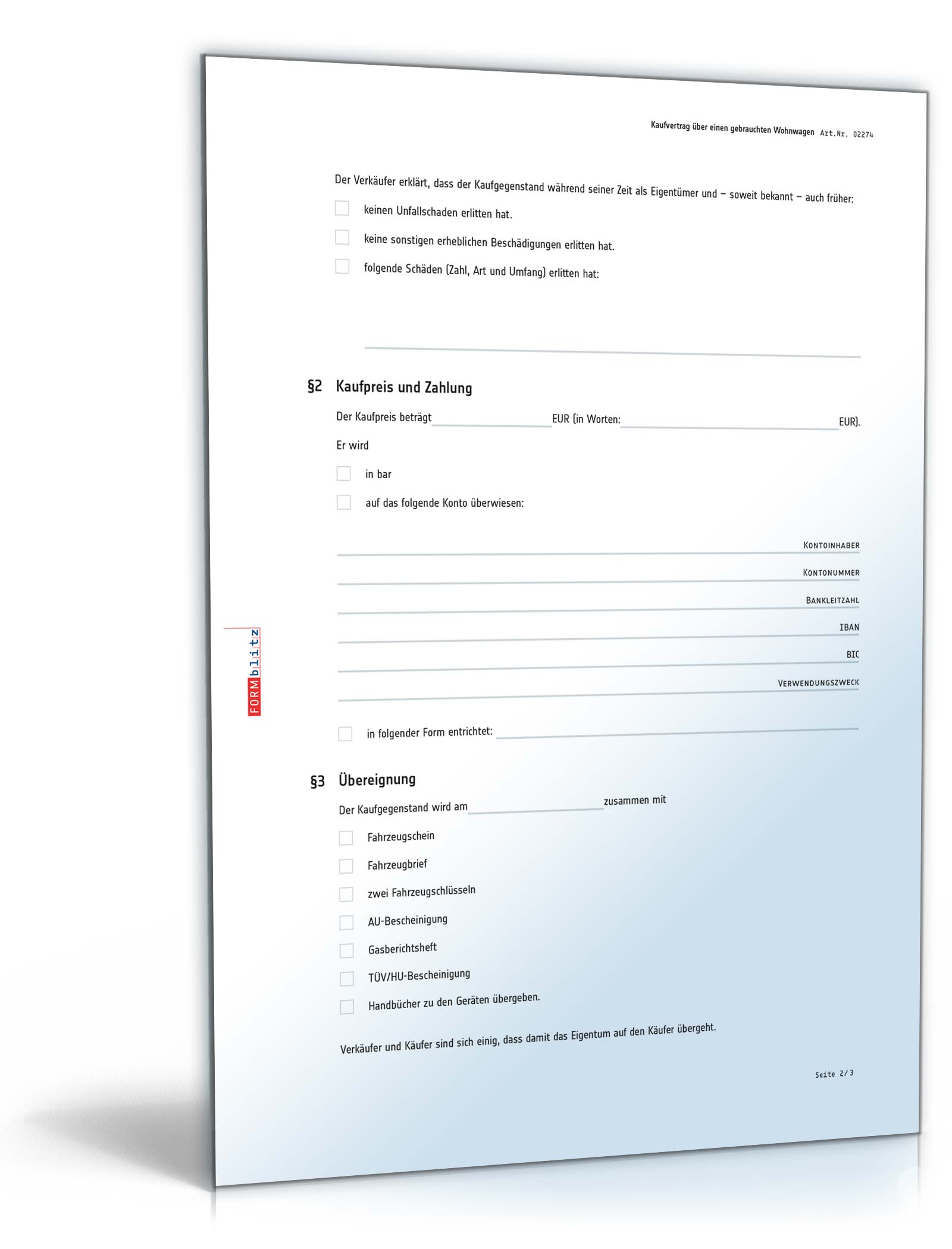 Kaufvertrag Wohnwagen PDF. Seite: 2