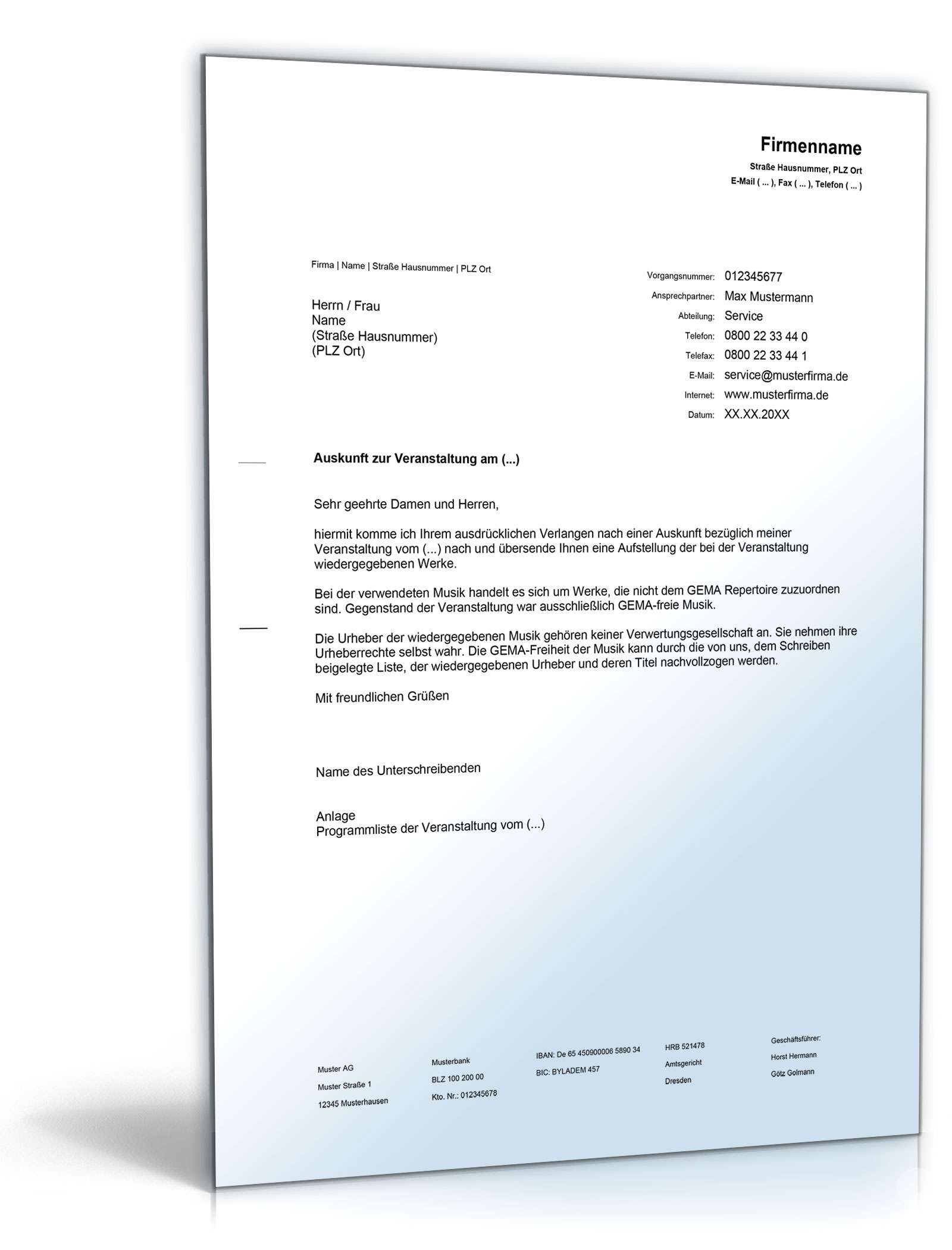 Auskunft gegenüber der GEMA Word