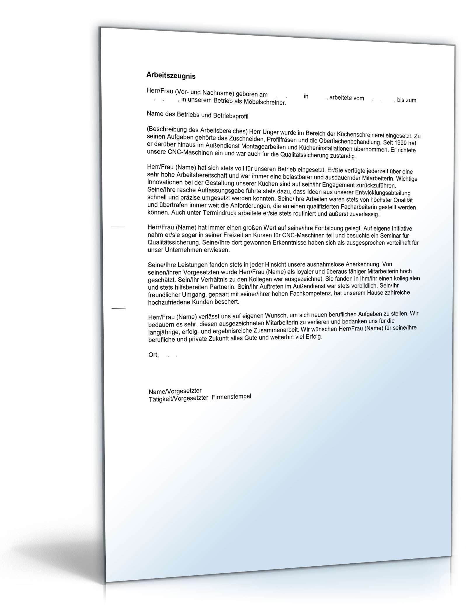 Arbeitszeugnis Möbelschreiner Excel. Seite: 4