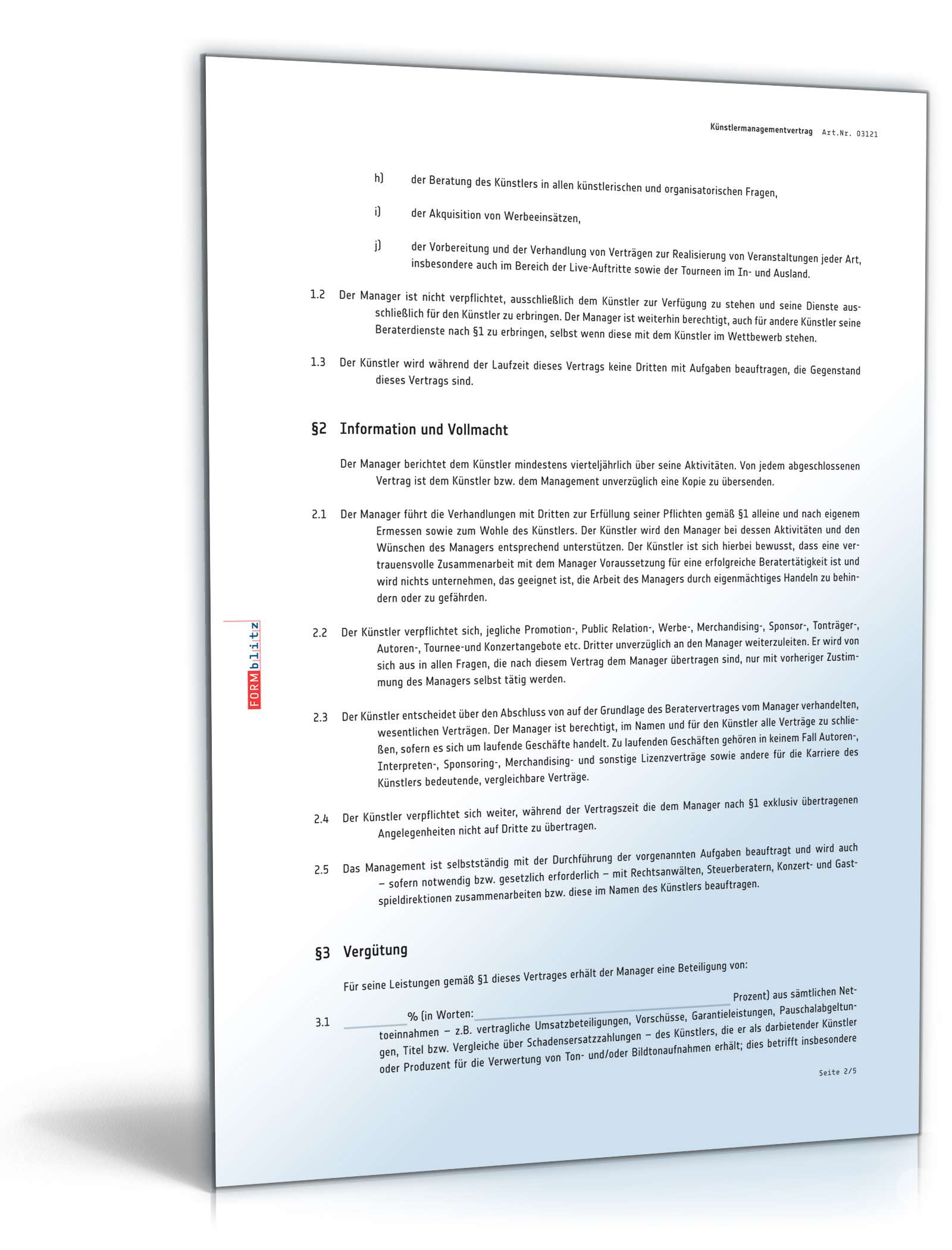 Künstlermanagementvertrag PDF. Seite: 2